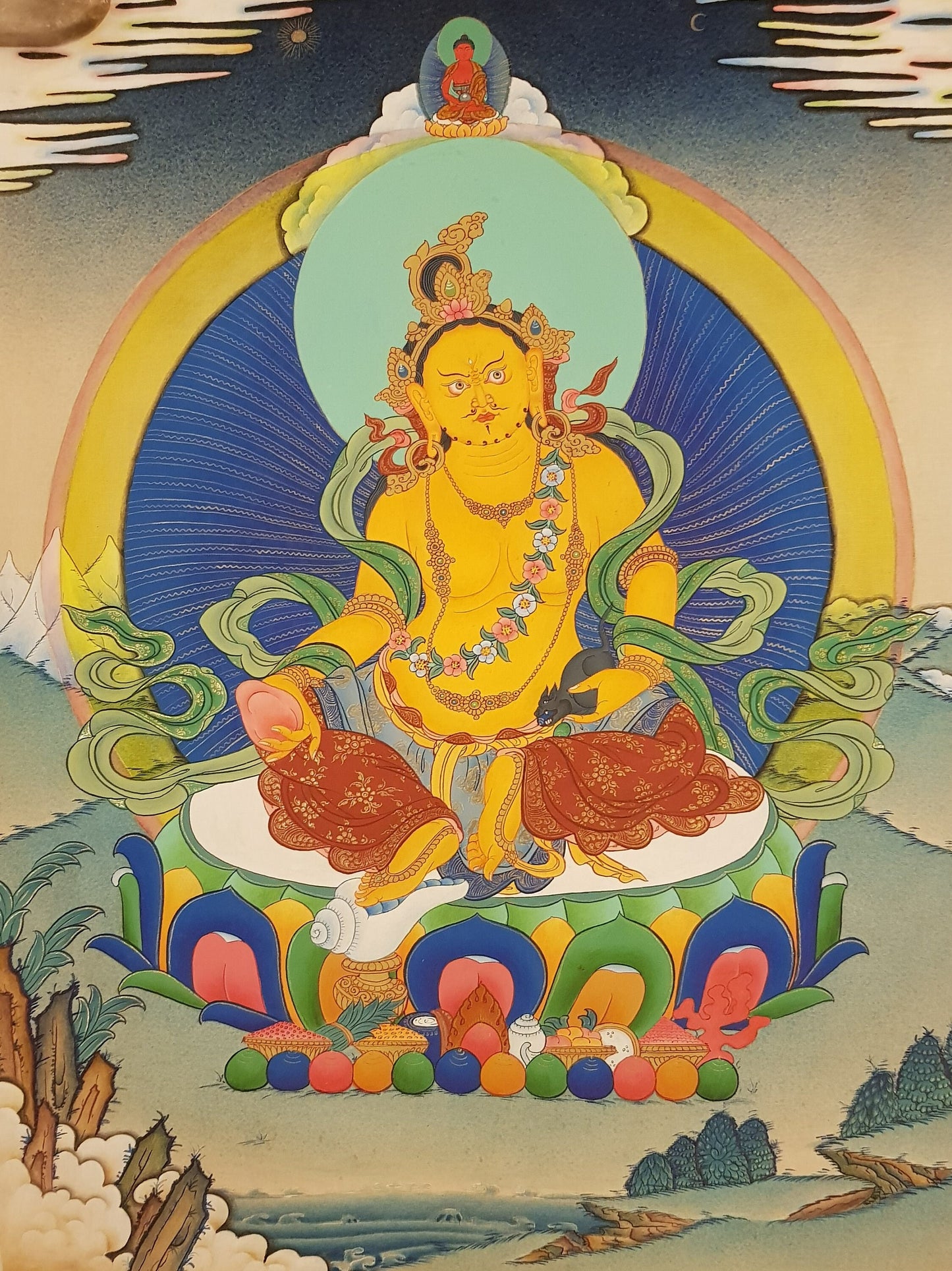 161. Jambhala or Zambhala Thangka (Thanka). Free Brocade / Free Shipping.