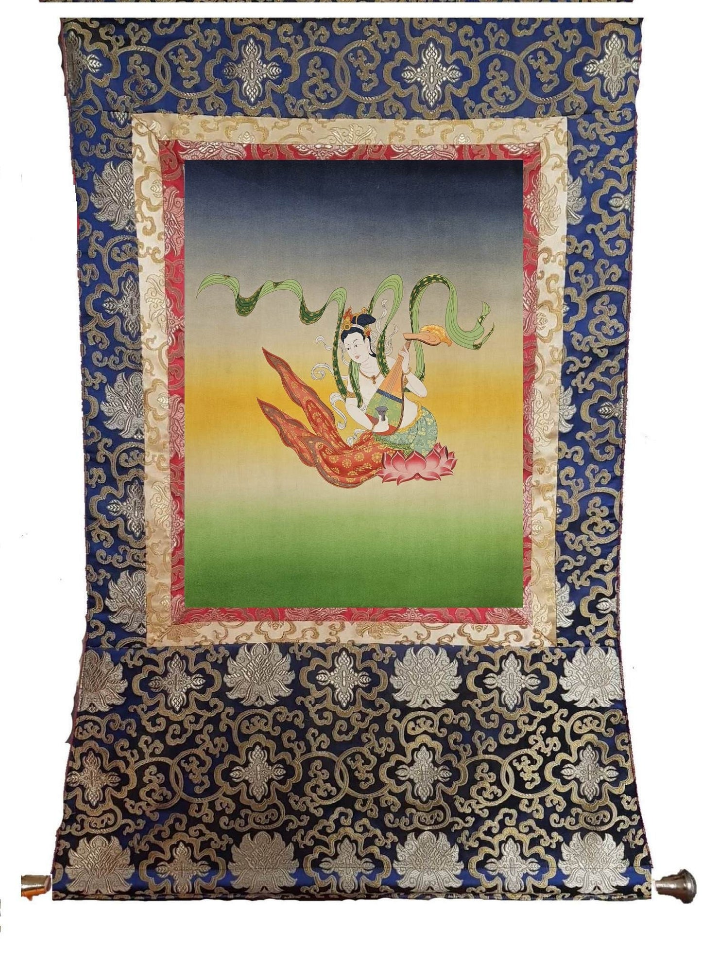 326. Saraswati (Saraswoti) Japanese Style Art Painting Thanka (Thangka). Free Shipping / Free Brocade.