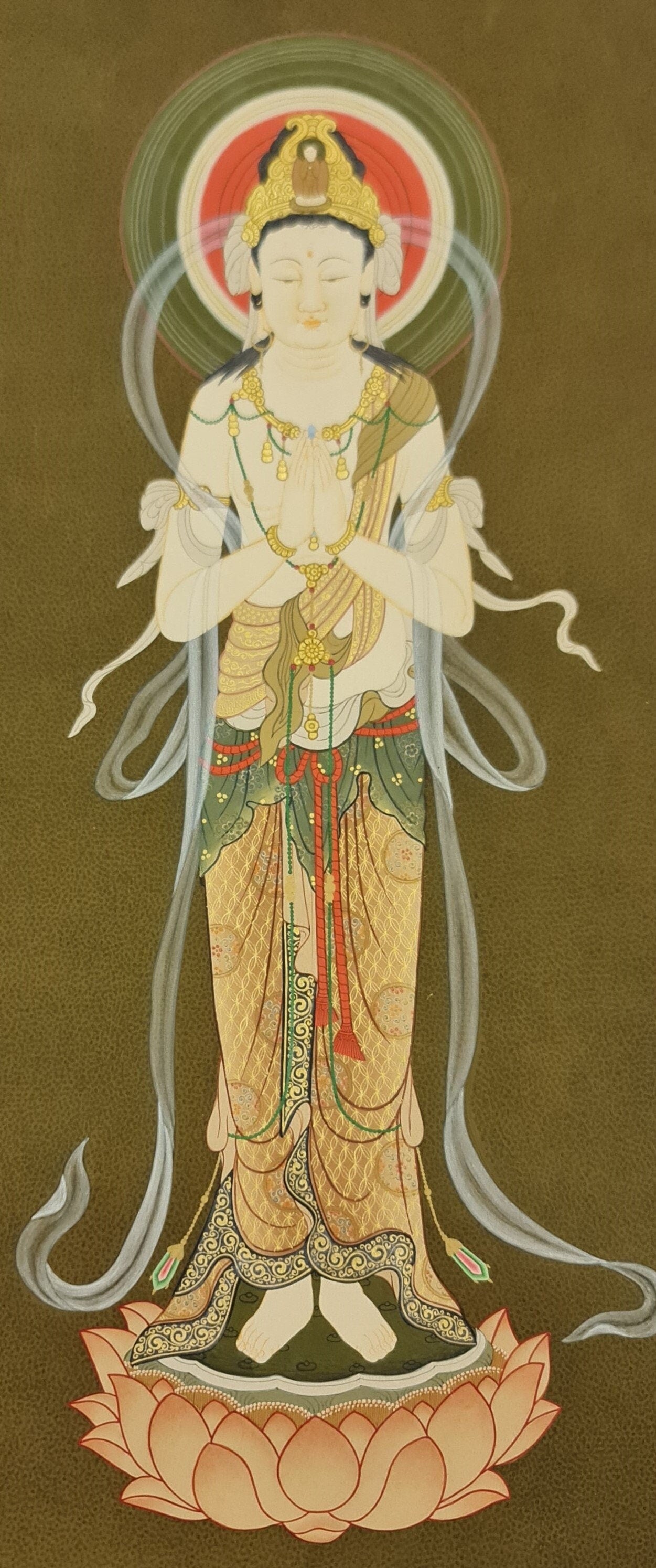 290. Japanese Style Guanyin (Quan Yin) Avalokitesvara Chenrezig Thangka (Thanka). Free Brocade / Free Shipping.