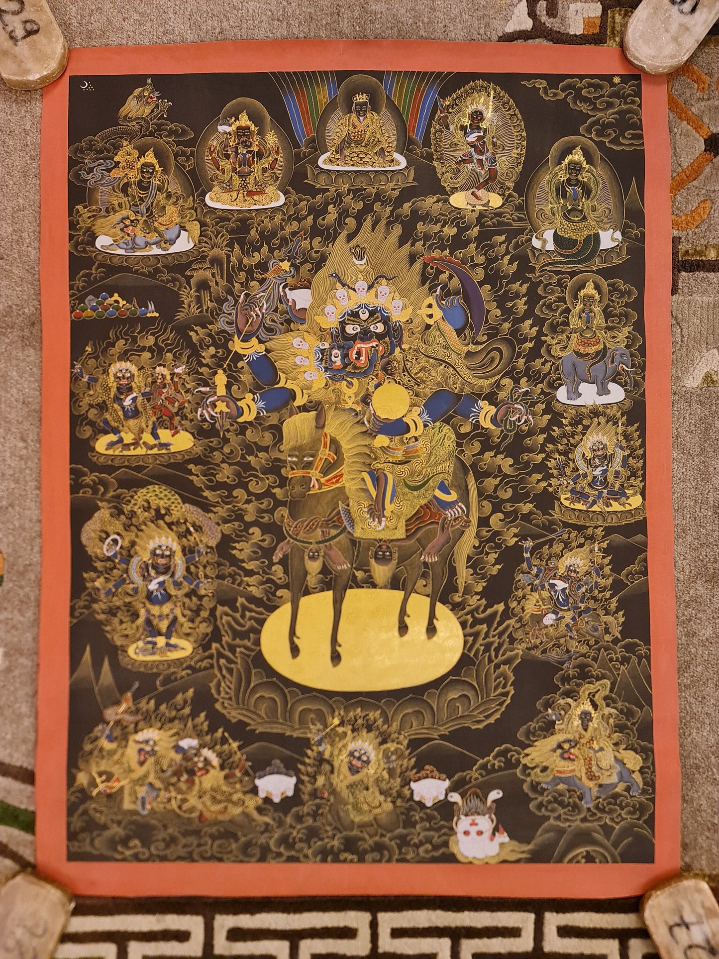 276. Rangjung Gyalmo & Bernagchen Mahakala / Mahakali Consort Thanka (Thangka). Free Brocade / Free Shipping.