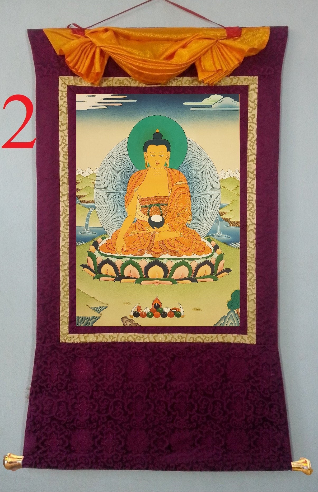 115. Shakyamuni Buddha Thangka (Thanka). Free Brocade / Free Shipping.