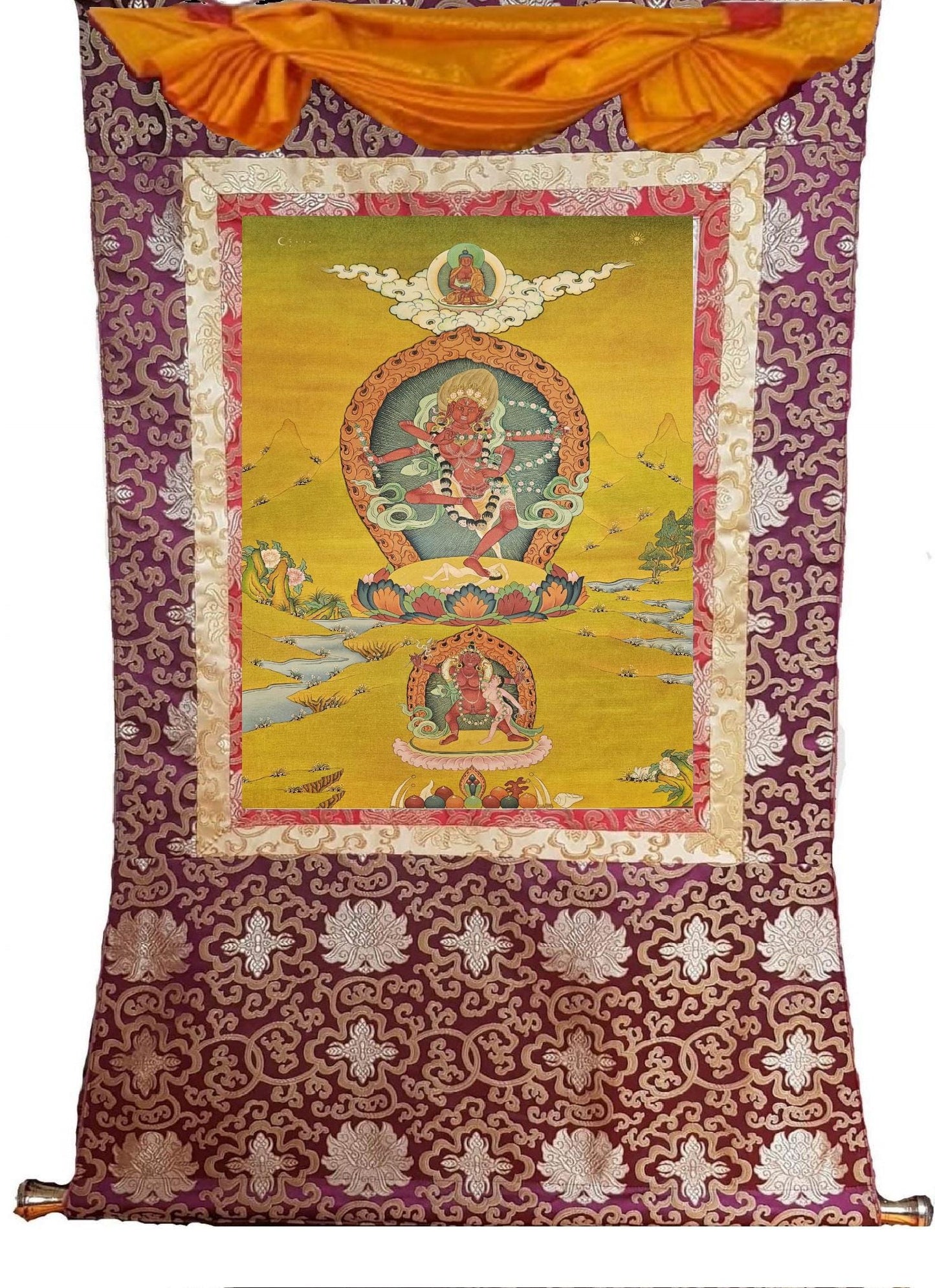 389. 20 Year Old Karma Gadri Style Kurukulla Thangka (Thanka). Free Brocade / Free Shipping.
