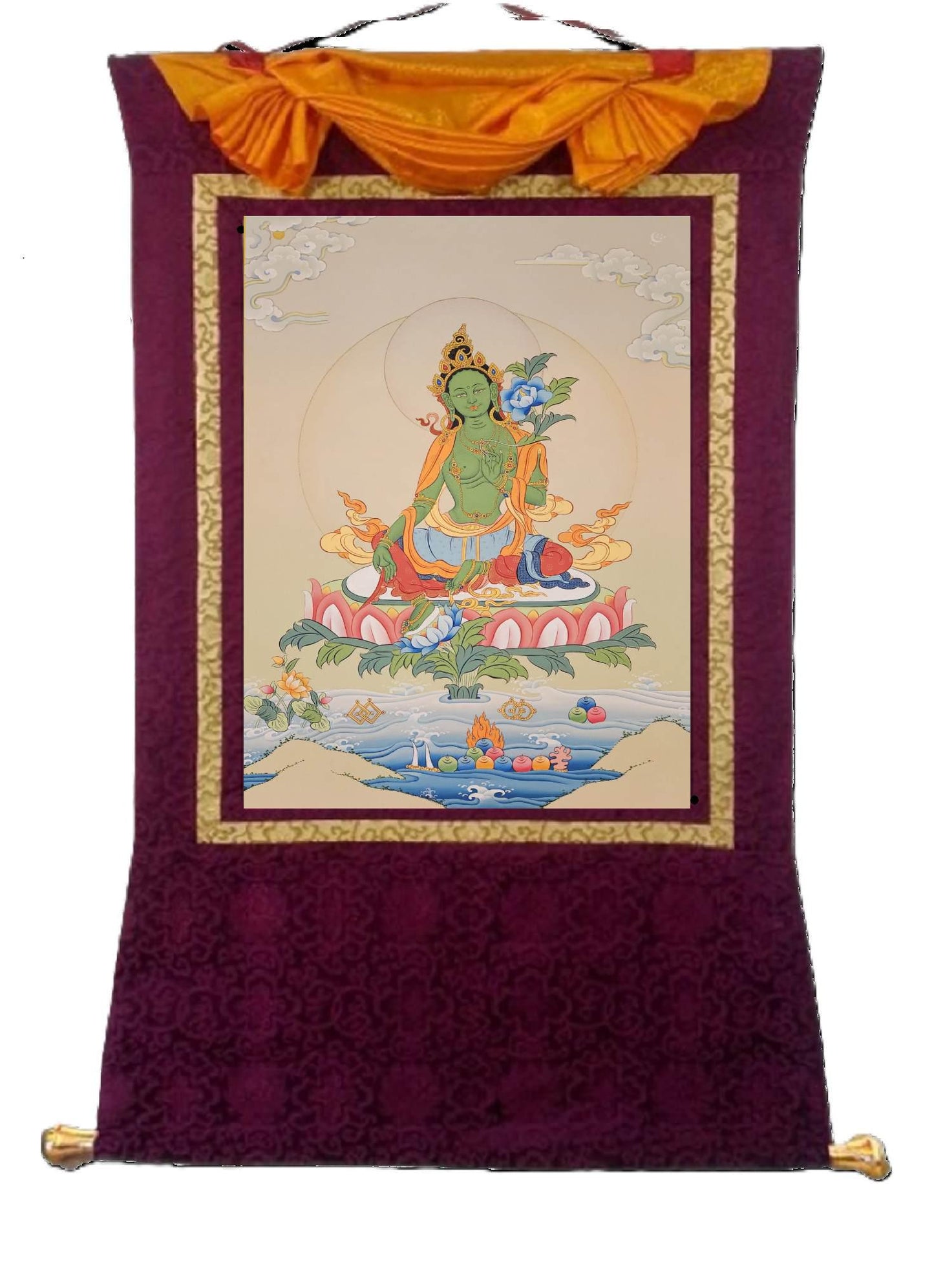 58. Green Tara Thangka (Thanka). Free Brocade / Free Shipping.