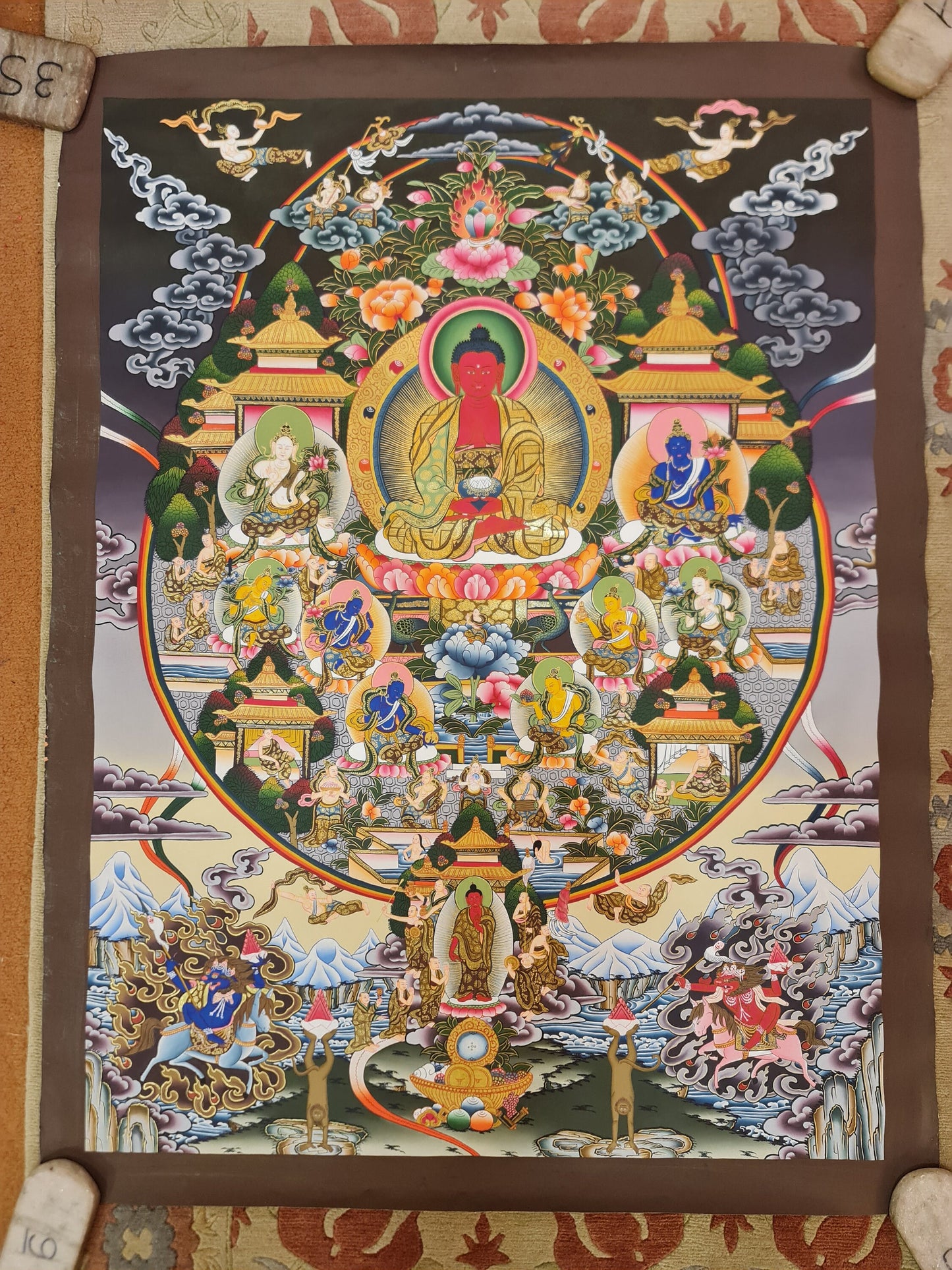 261. Large Amitabha Buddha Palace Thangka (Thanka). Free Brocade / Free Shipping.