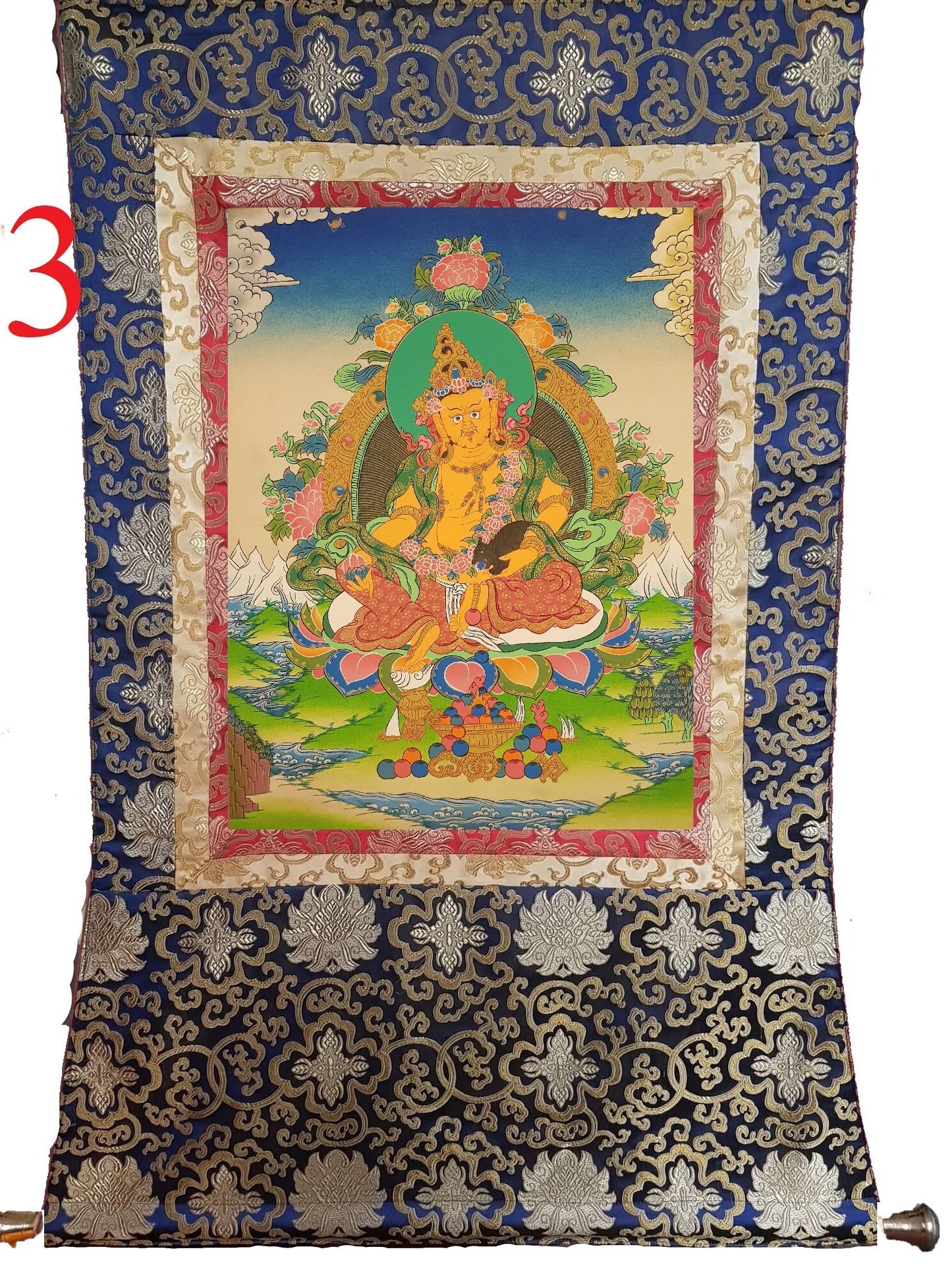 160. Jambhala or Zambhala Thangka (Thanka). Free Brocade / Free Shipping.