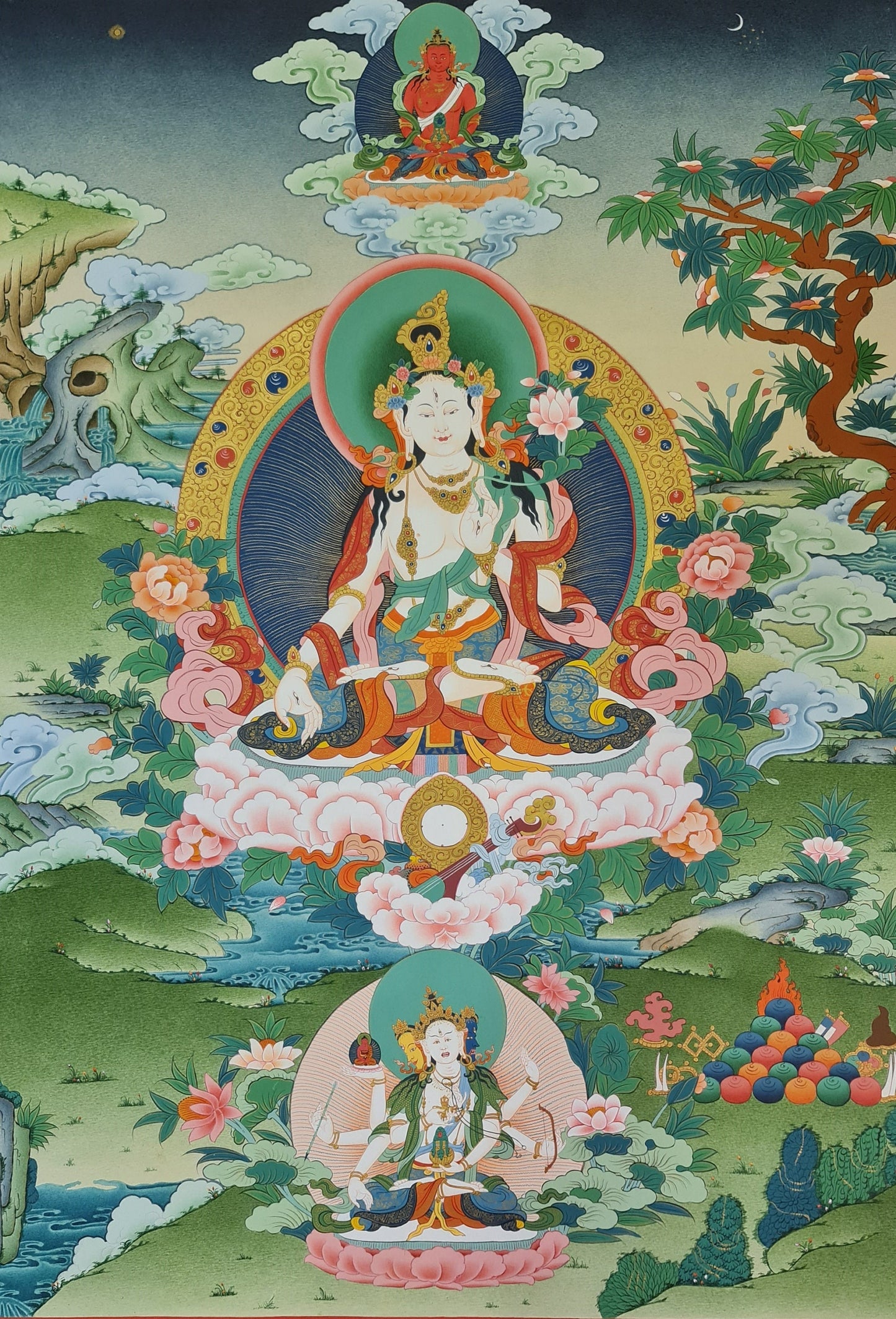 187. White Tara Thangka (Thanka). Free Brocade / Free Shipping.