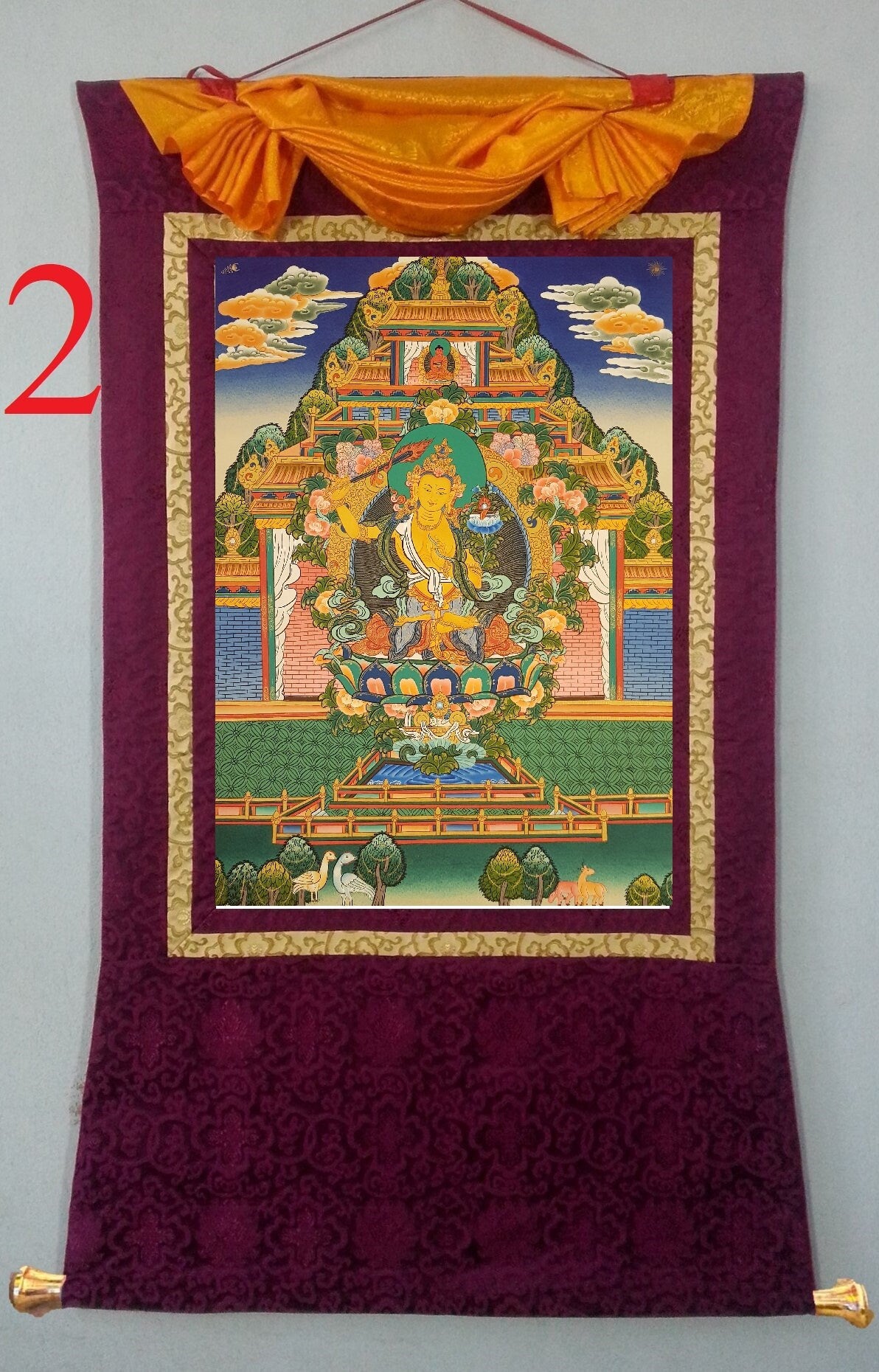 80. Manjushree (Manjushri) Thangka (Thanka). Free Brocade / Free Shipping.