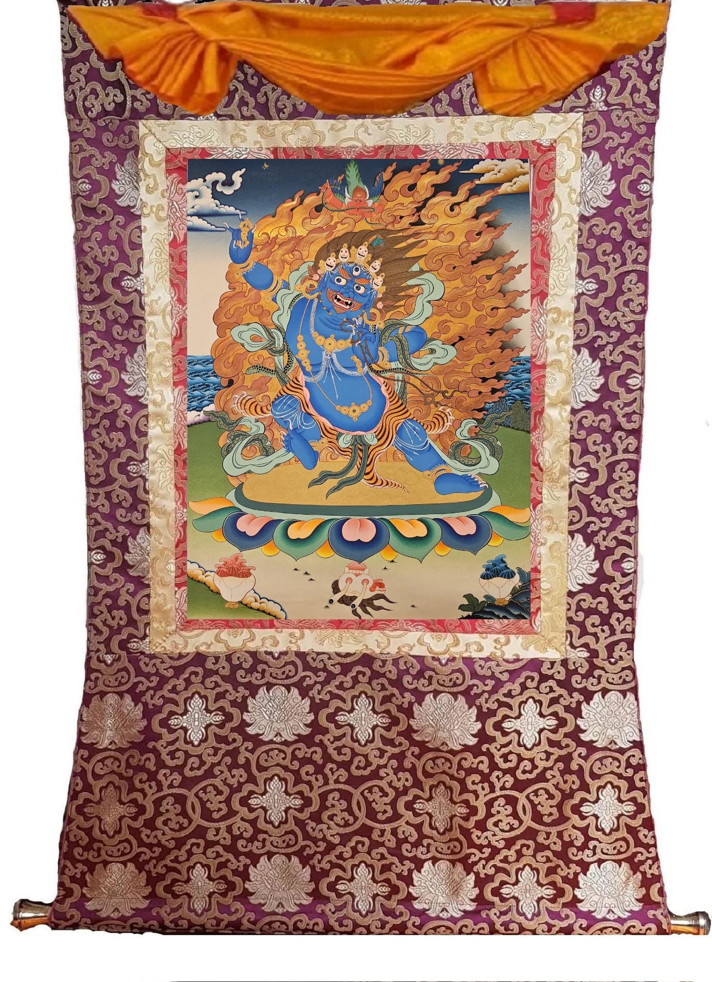 298. Threefold Wrathful One Vajrapani Hayagriva Garuda Thangka (Thanka). Free Brocade / Free Shipping.