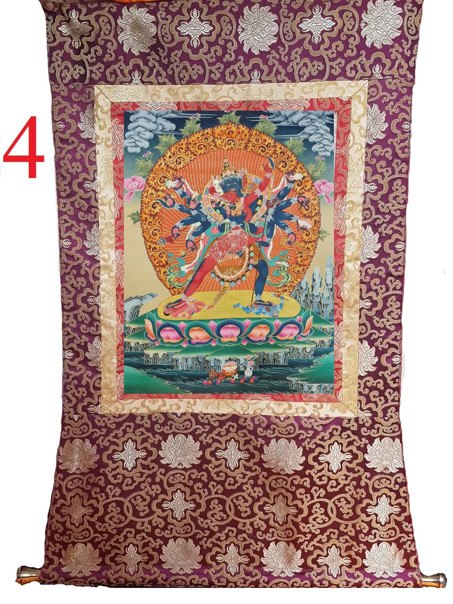 222. 12 Arm Chakrasamvara Thanka (Thangka) Painting. Free Brocade / Free Shipping.