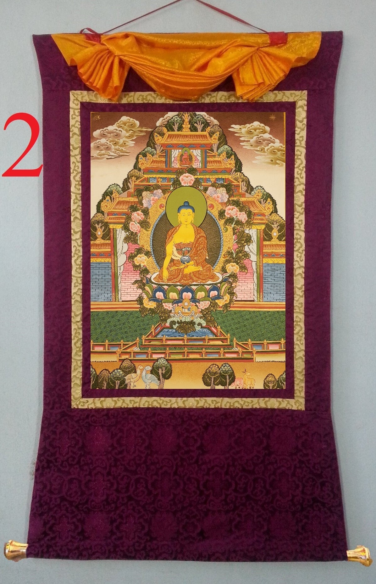 112. Shakyamuni Buddha Thangka (Thanka). Free Brocade / Free Shipping.