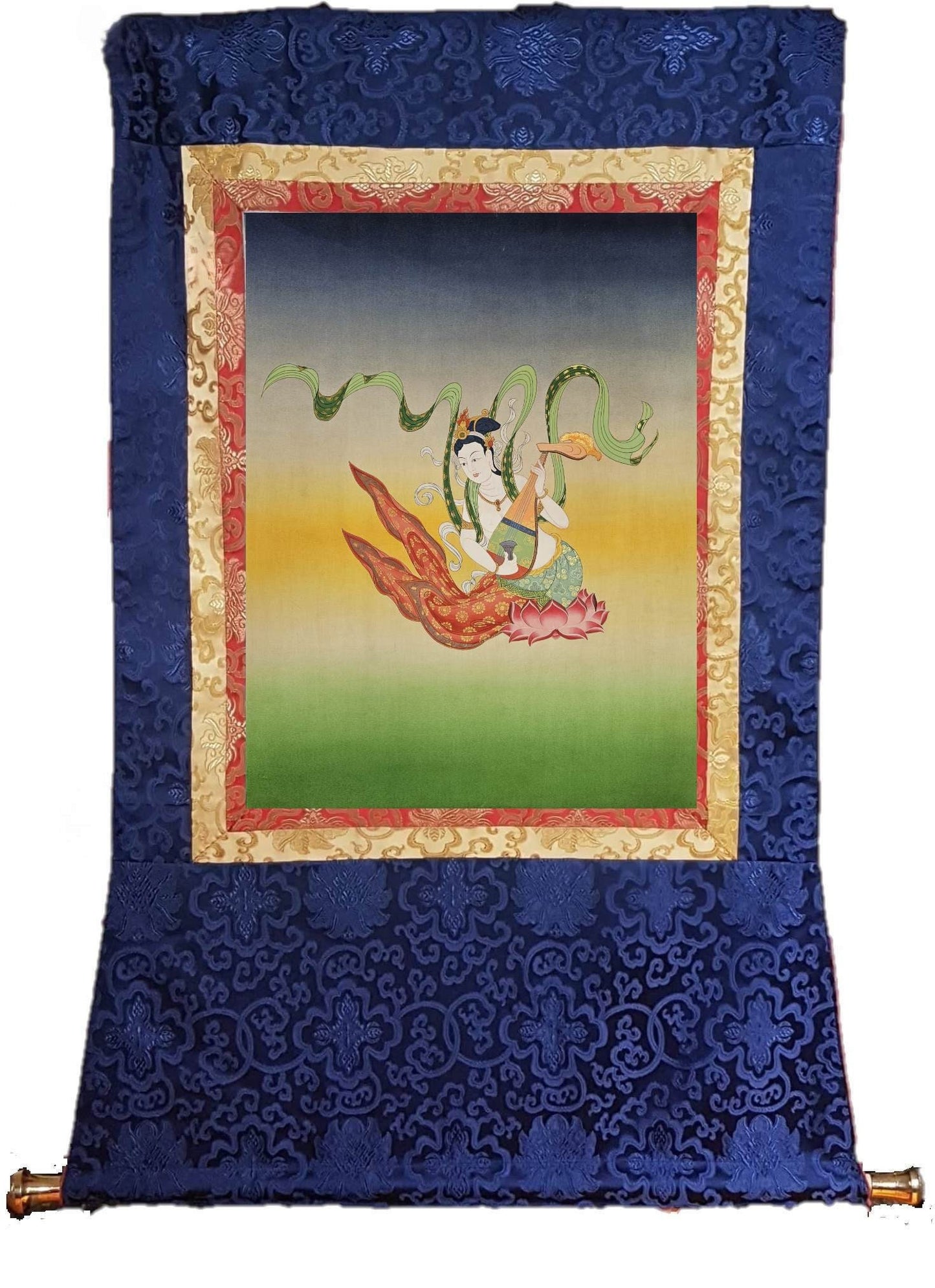 326. Saraswati (Saraswoti) Japanese Style Art Painting Thanka (Thangka). Free Shipping / Free Brocade.