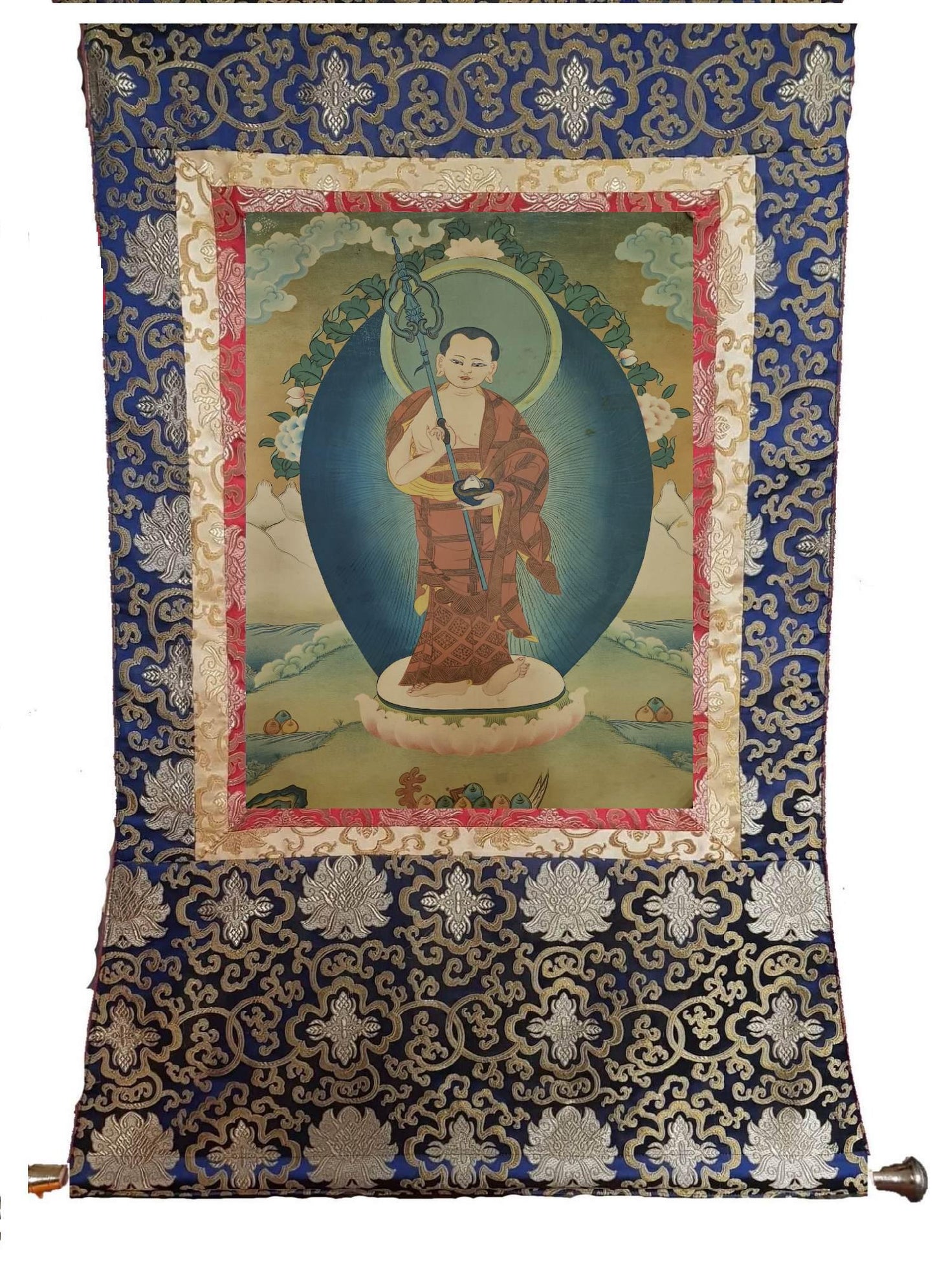 373. Maudgalyayana First Disciple of Shakyamuni Buddha Thangka (Thanka). Free Brocade / Free Shipping.