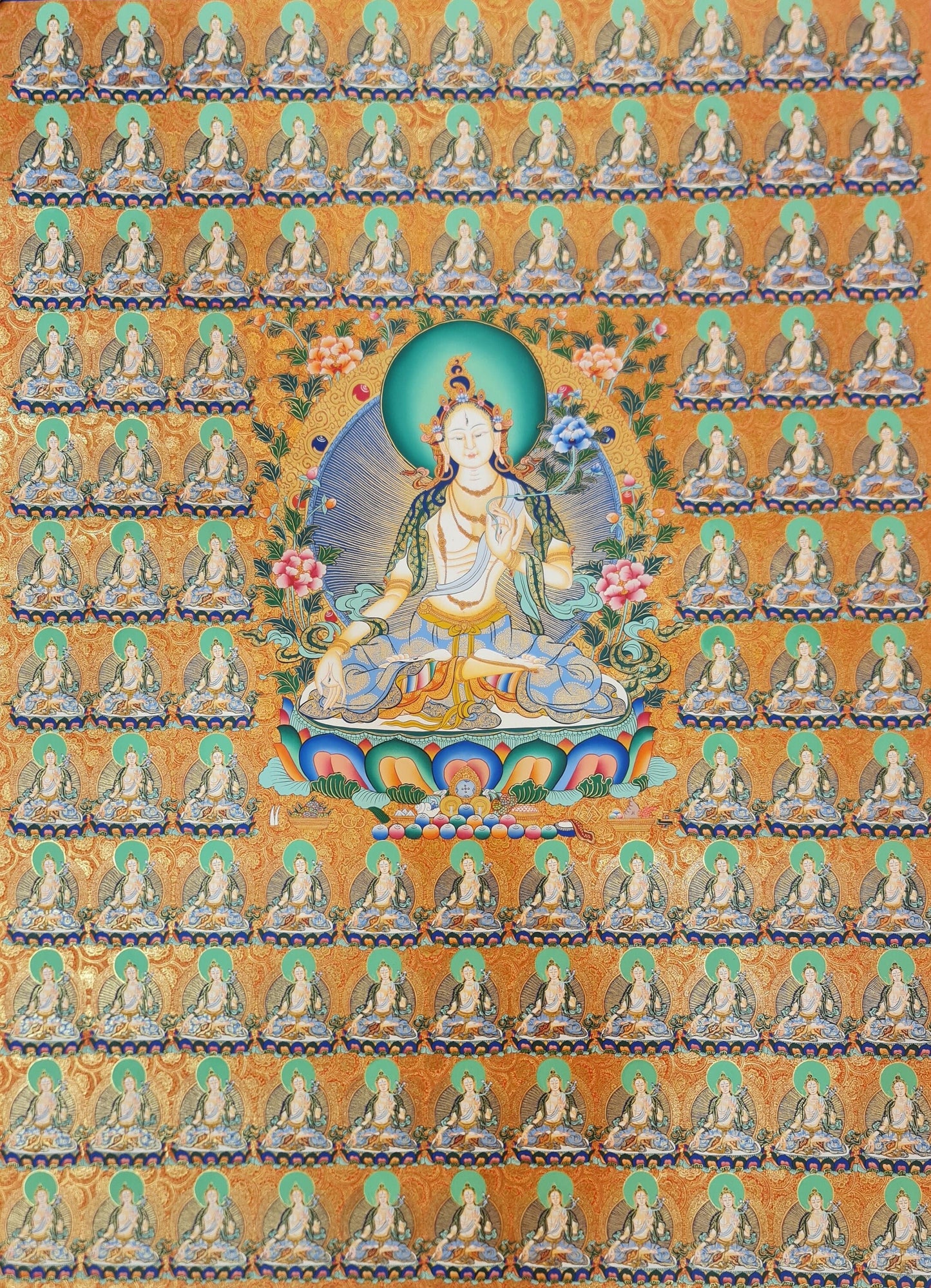 234. 108 Gold White Tara Thangka (Thanka). Free Brocade / Free Shipping.