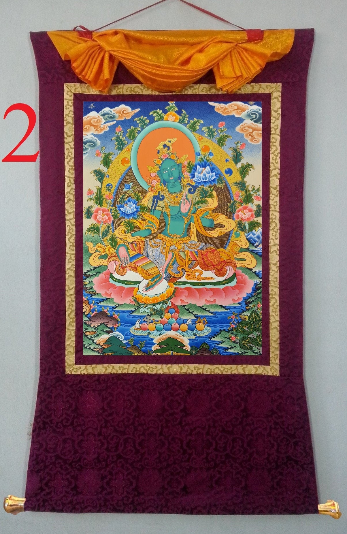 56. Green Tara Thangka (Thanka). Free Brocade / Free Shipping.