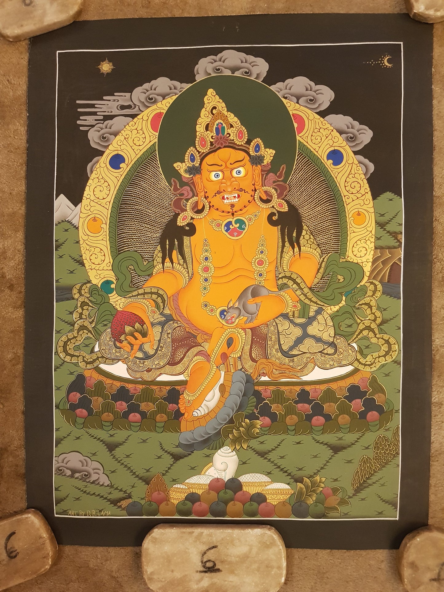 162. Jambhala or Zambhala Thangka (Thanka). Free Brocade / Free Shipping.