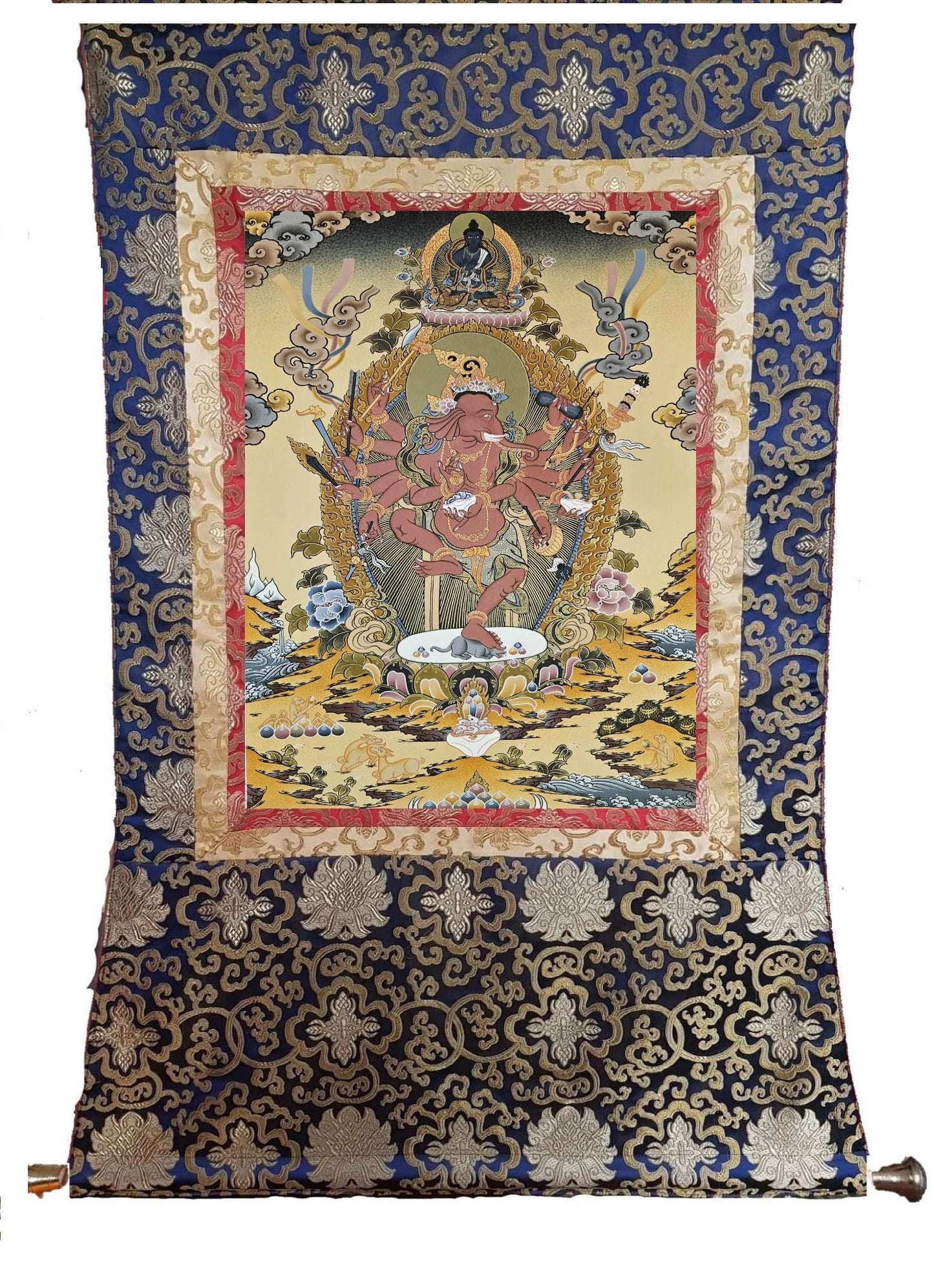 331. Buddhist Ganesha (Ganesh) Ganapati Thangka (Thanka). Free Brocade / Free Shipping.