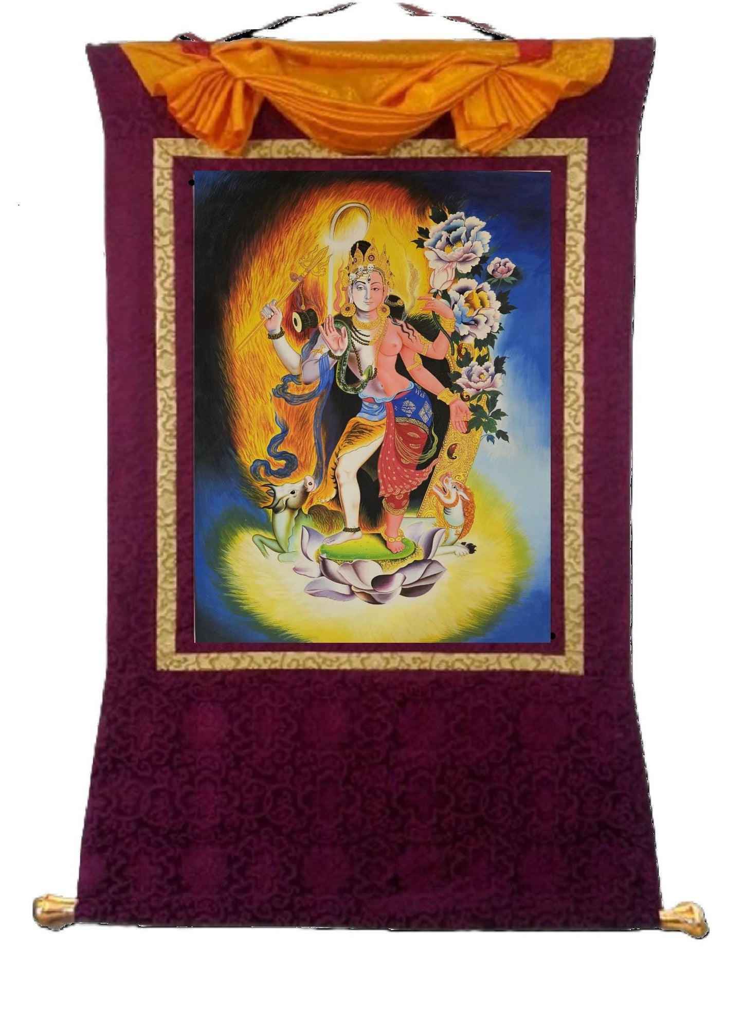 336. Newari Style Shiva and Parvati Ardhanarishvara Thanka (Thangka) Paubha. Free Brocade / Free Shipping.