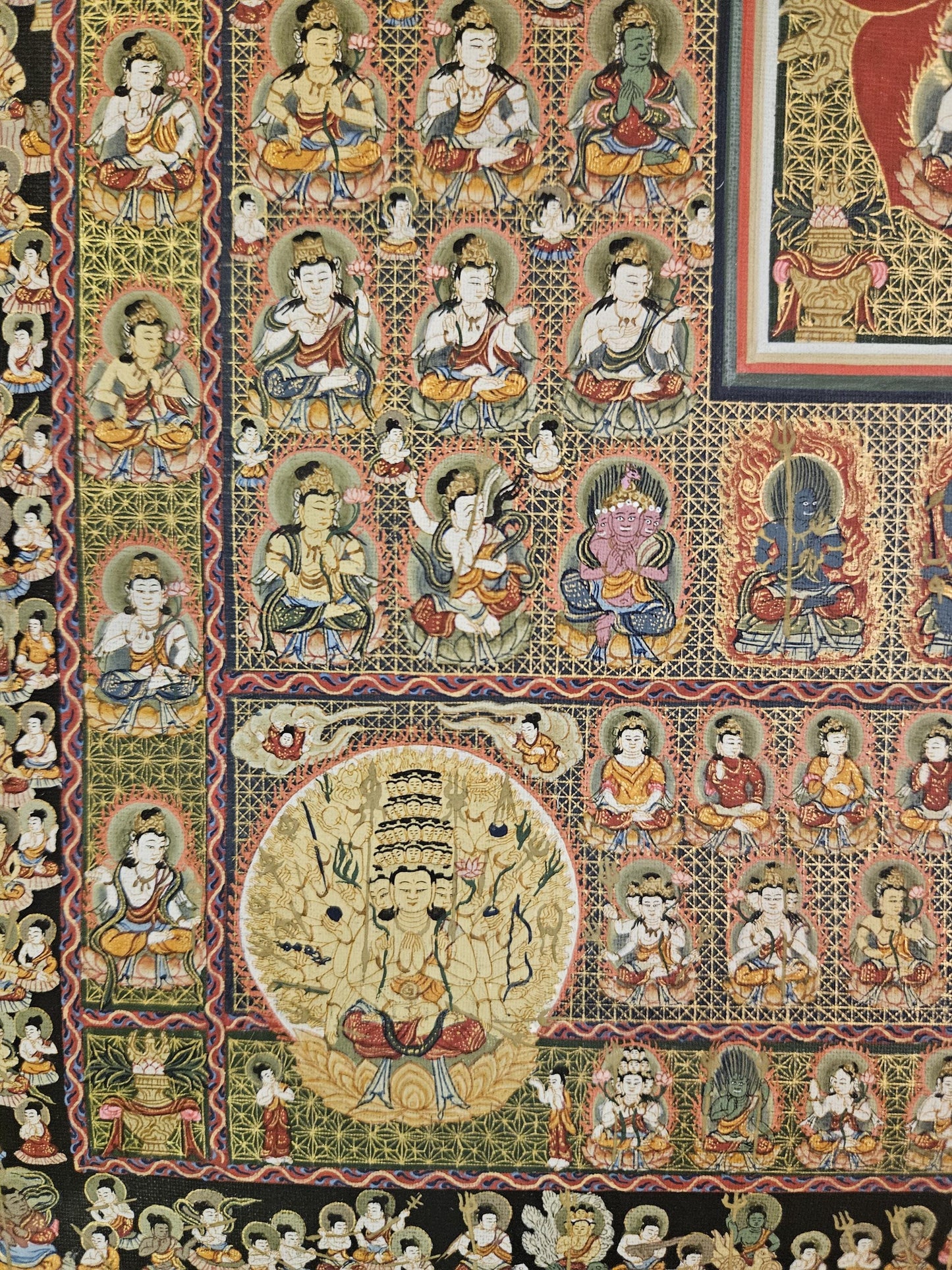 Ryokai (Roukai) Dharma Dhatu and Vajra Dhatu Mandala Thanka (Thangka) with Japanese Gods. High Quality Painting by Surya Lama. Free Shipping