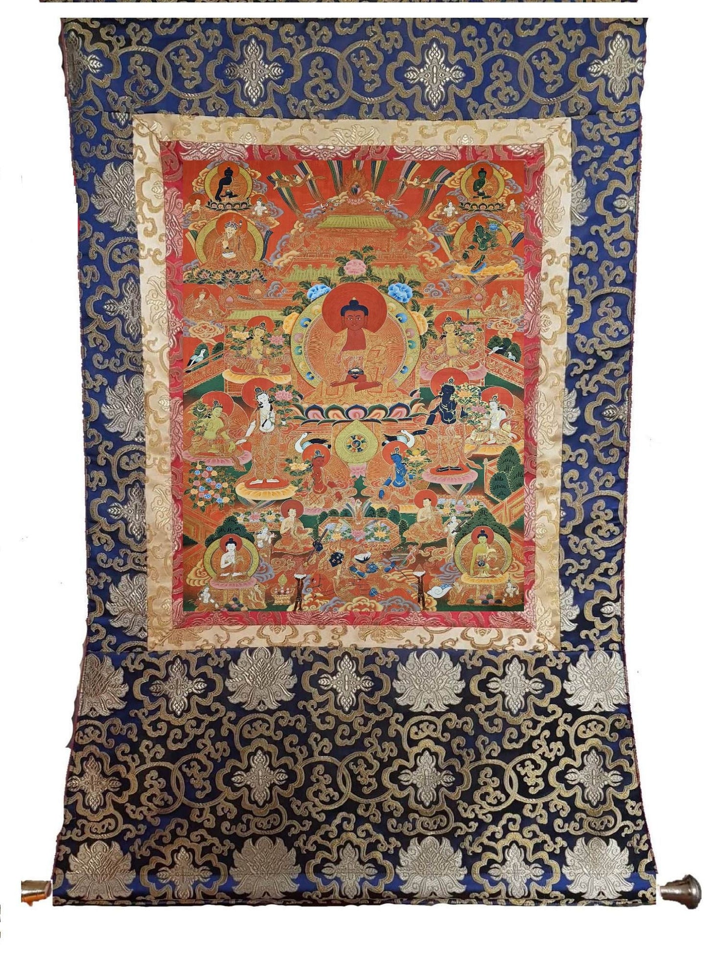 317. Amitabha Dewachen (Pure Land of Sukhavati) Thangka (Thanka). Free Brocade / Free Shipping.
