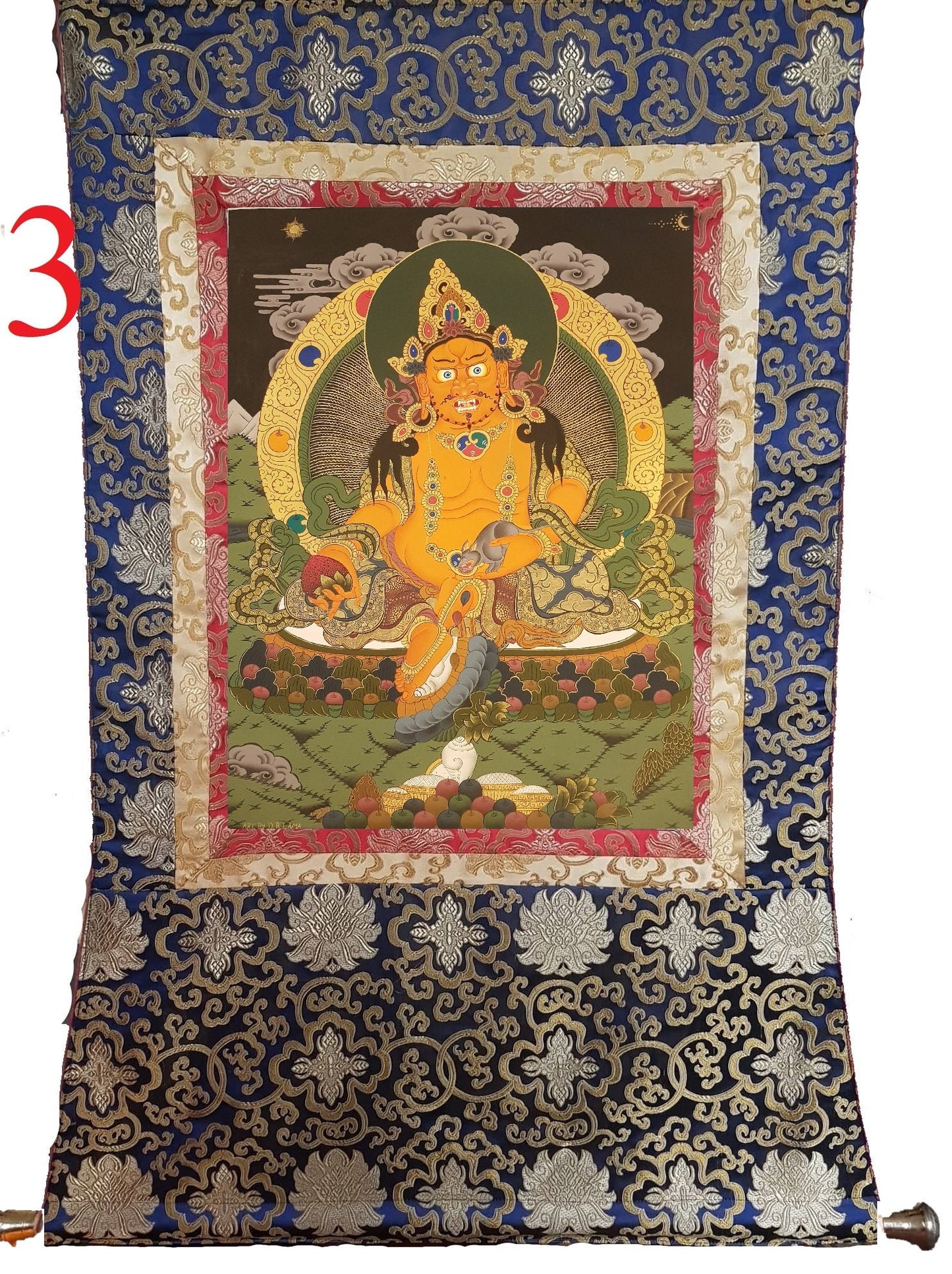 162. Jambhala or Zambhala Thangka (Thanka). Free Brocade / Free Shipping.