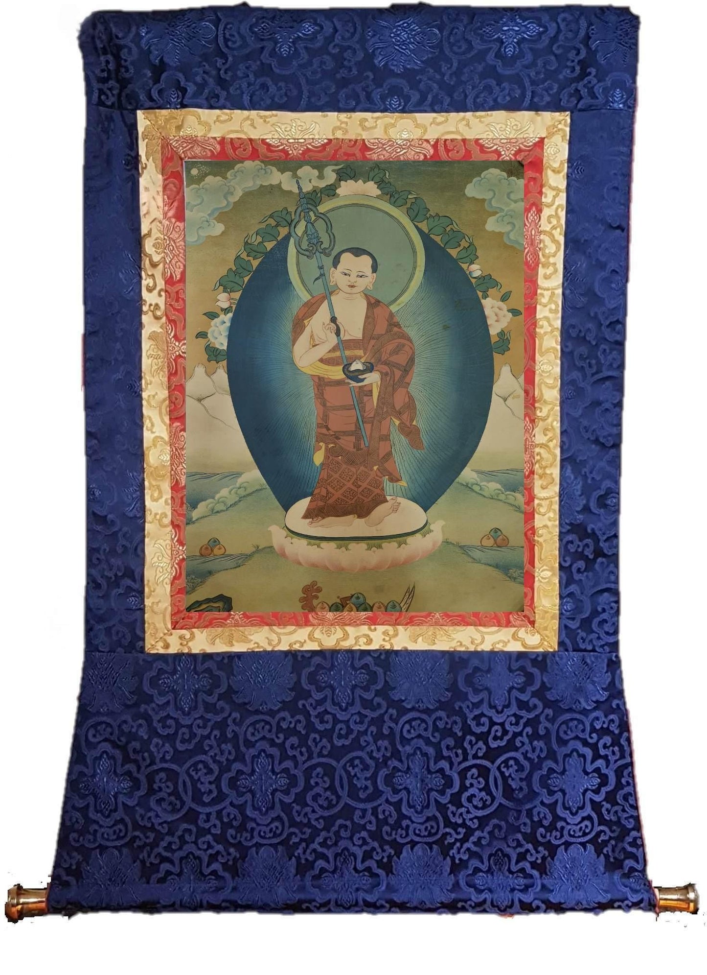 373. Maudgalyayana First Disciple of Shakyamuni Buddha Thangka (Thanka). Free Brocade / Free Shipping.