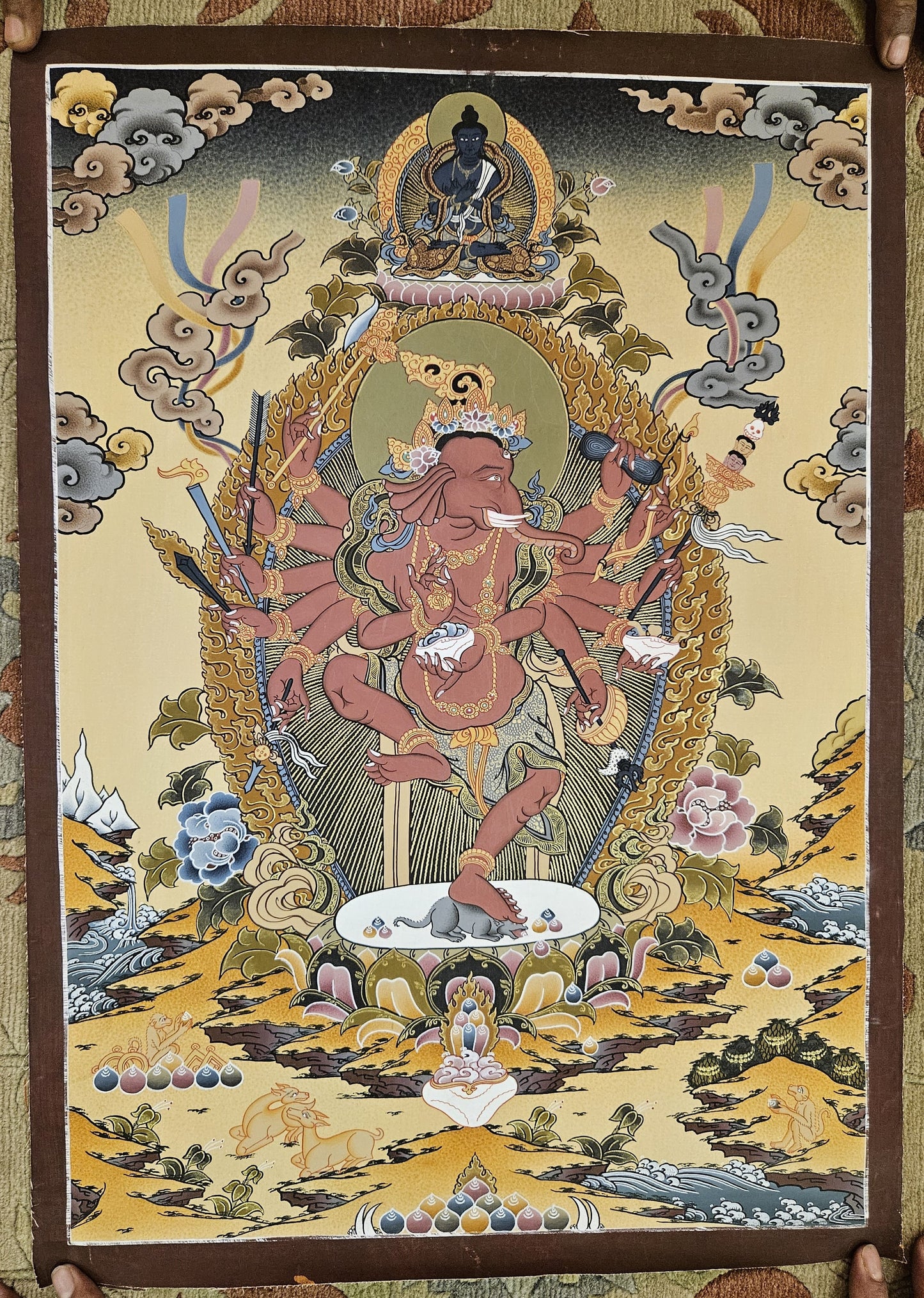 331. Buddhist Ganesha (Ganesh) Ganapati Thangka (Thanka). Free Brocade / Free Shipping.
