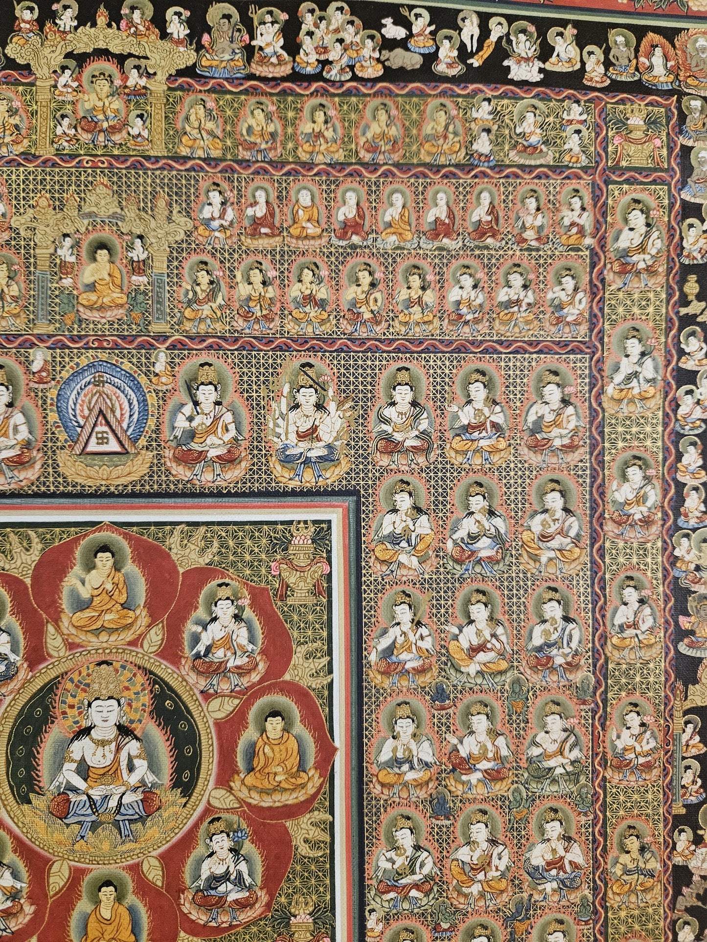 Ryokai (Roukai) Dharma Dhatu and Vajra Dhatu Mandala Thanka (Thangka) with Japanese Gods. High Quality Painting by Surya Lama. Free Shipping