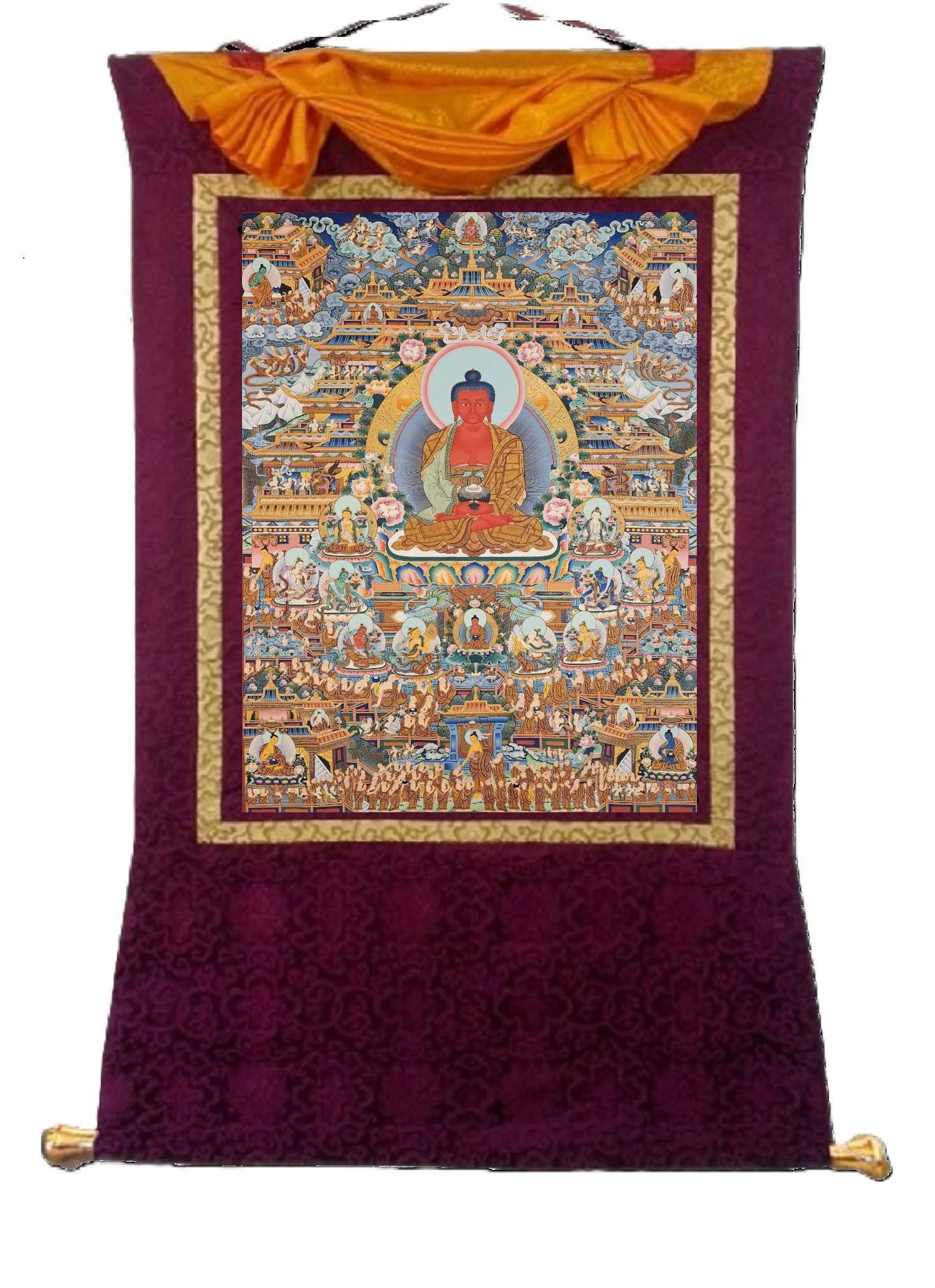 283. Large Amitabha Buddha Dewachen (Sukhavati) Thangka (Thanka). Free Brocade / Free Shipping.