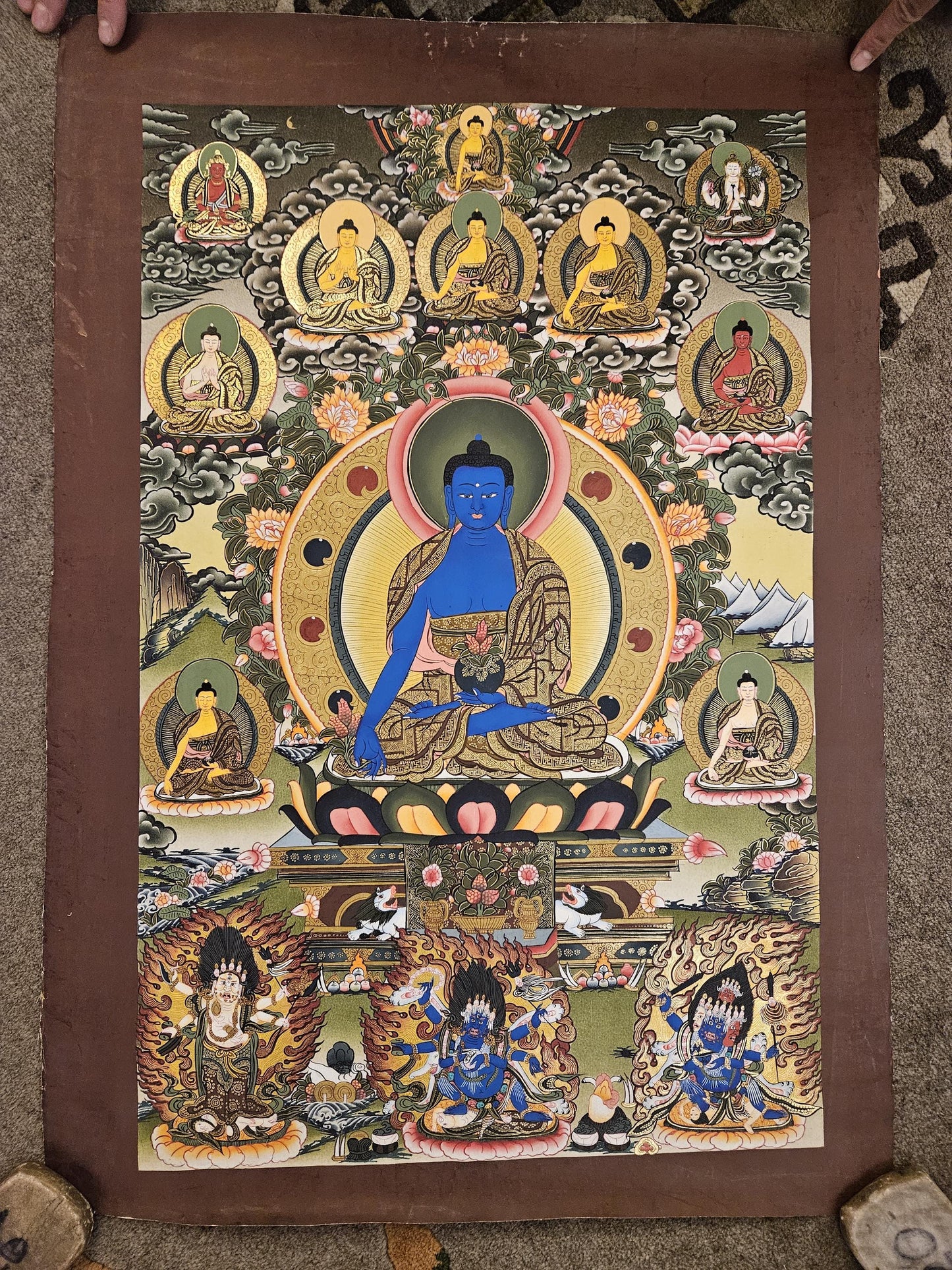 224. Eight (8) Medicine Buddha Thanka (Thangka). Free Brocade / Free Shipping.