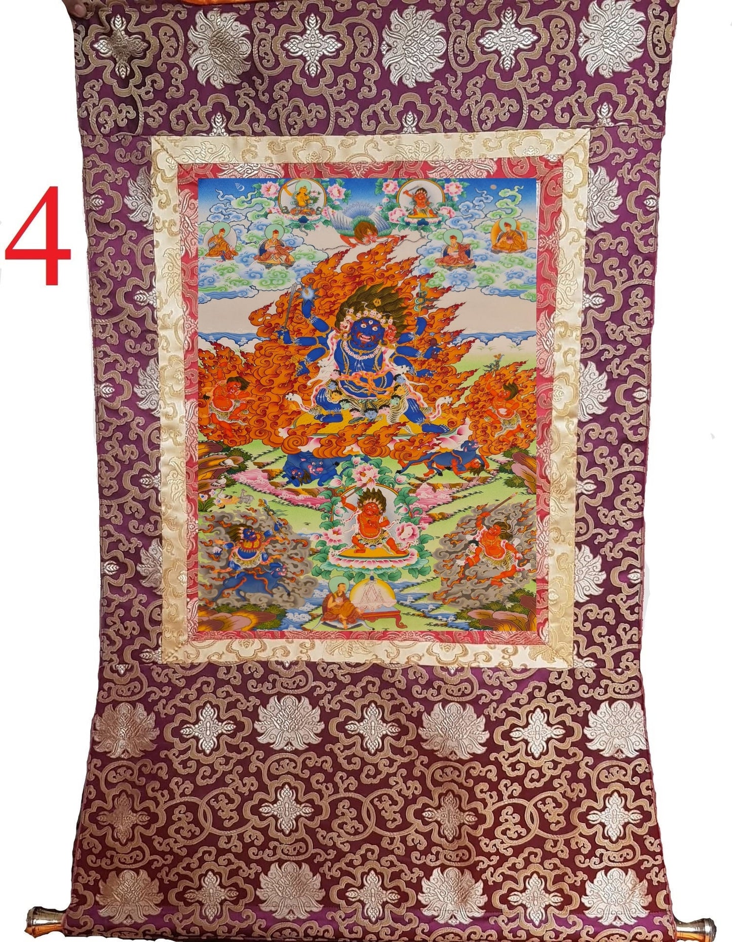 285. Drikung Kagyu Yamantaka Thanka (Thangka). Free Brocade / Free Shipping.