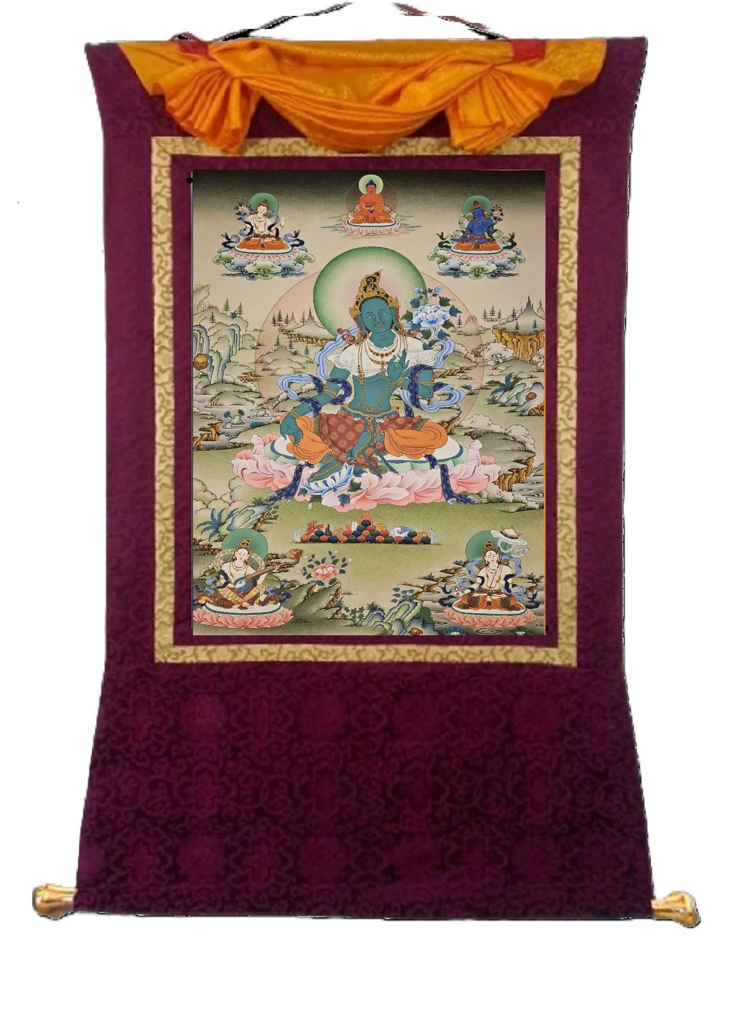 271. Karma Gadri Green Tara Thangka (Thanka). Free Brocade / Free Shipping.