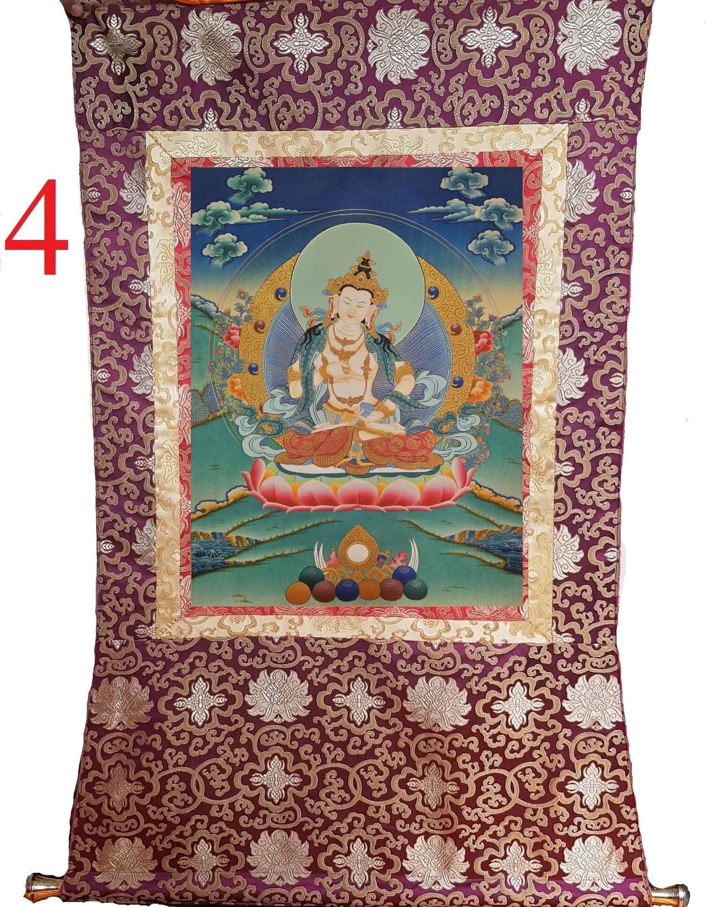 134. Vajrasattva Tibetan Thangka (Thanka) Painting. Free Brocade / Free Shipping.