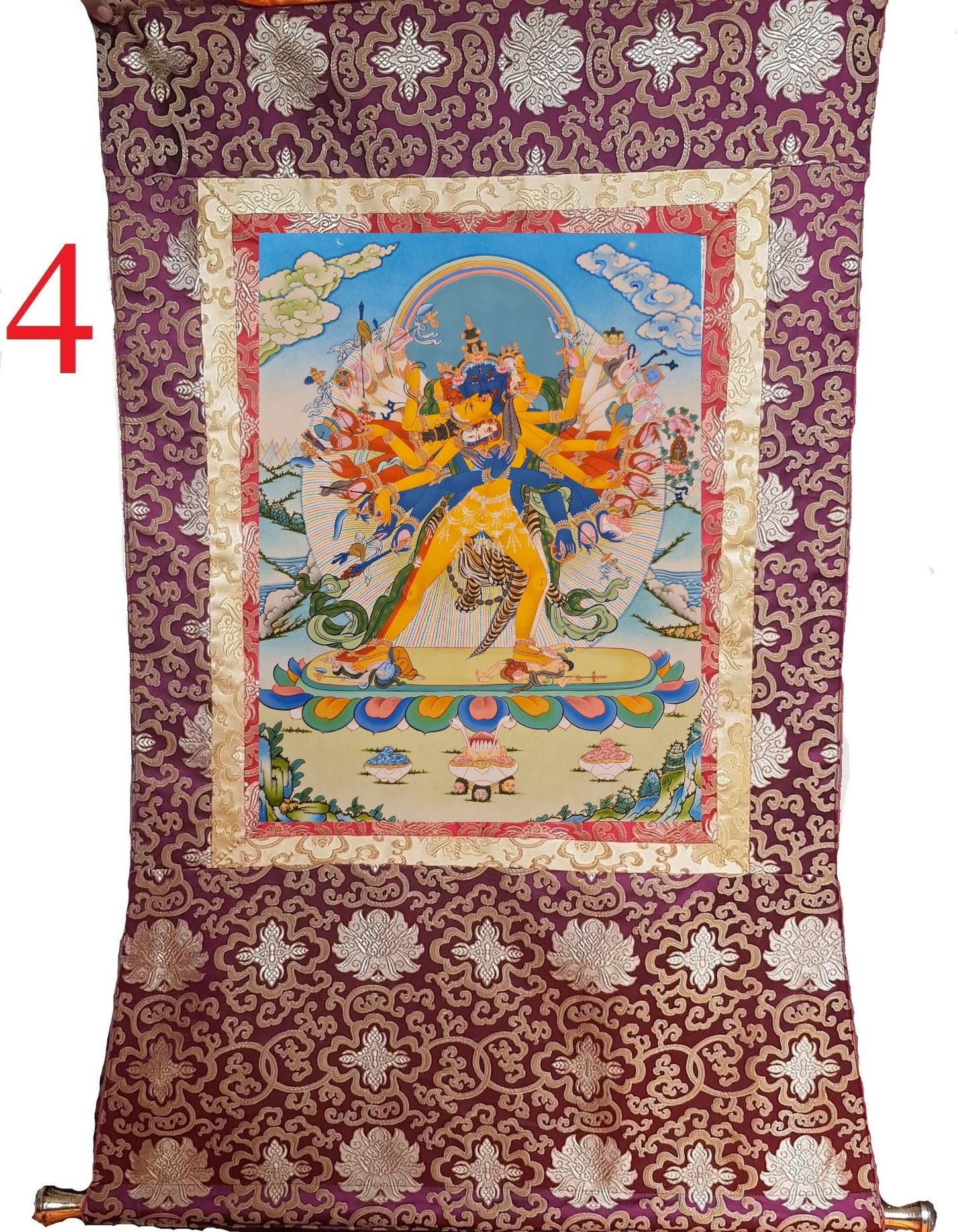 73. 12 Arm Kalachakra Consort Thangka (Thanka) Painting. Free Brocade / Free Shipping.