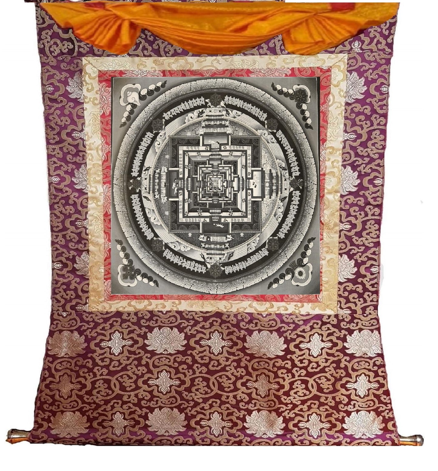 11. White and Black Kalachakra Mandala Thangka (Thanka). Free Brocade / Free Shipping.