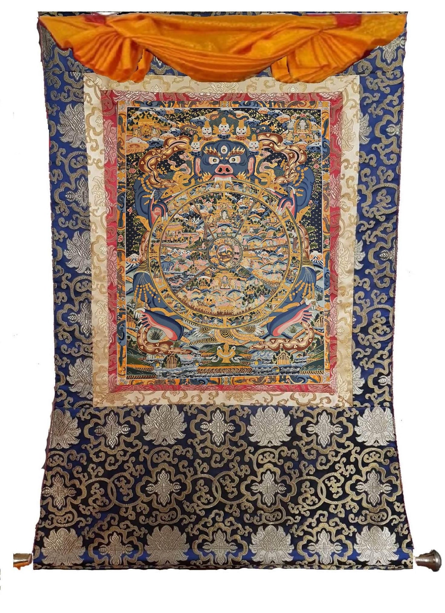 379. Large Wheel of Life (Samsara) Thangka (Thanka). Free Brocade / Free Shipping.