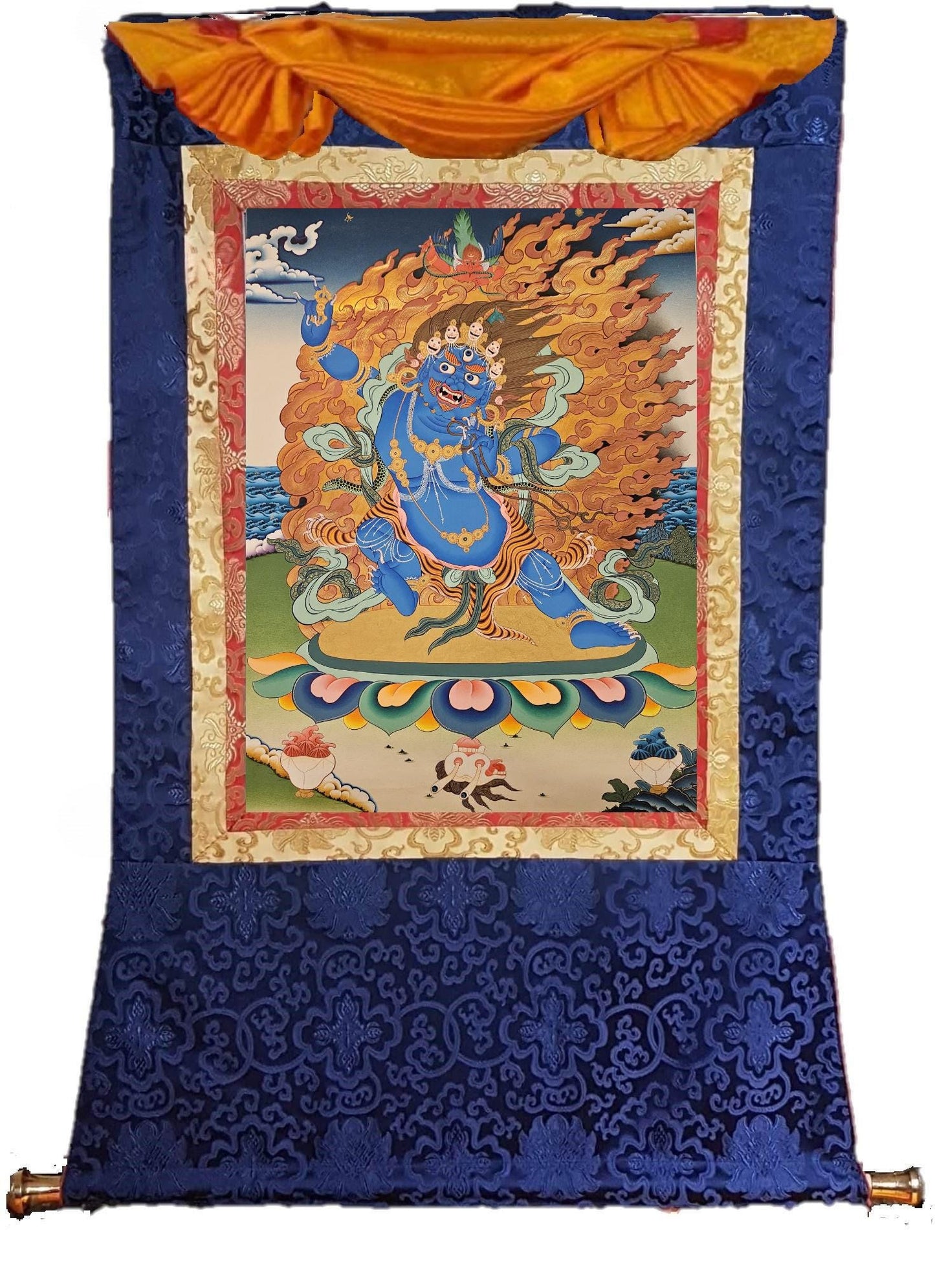 298. Threefold Wrathful One Vajrapani Hayagriva Garuda Thangka (Thanka). Free Brocade / Free Shipping.