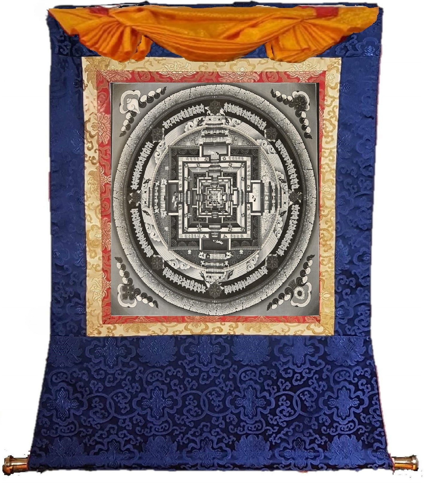 11. White and Black Kalachakra Mandala Thangka (Thanka). Free Brocade / Free Shipping.