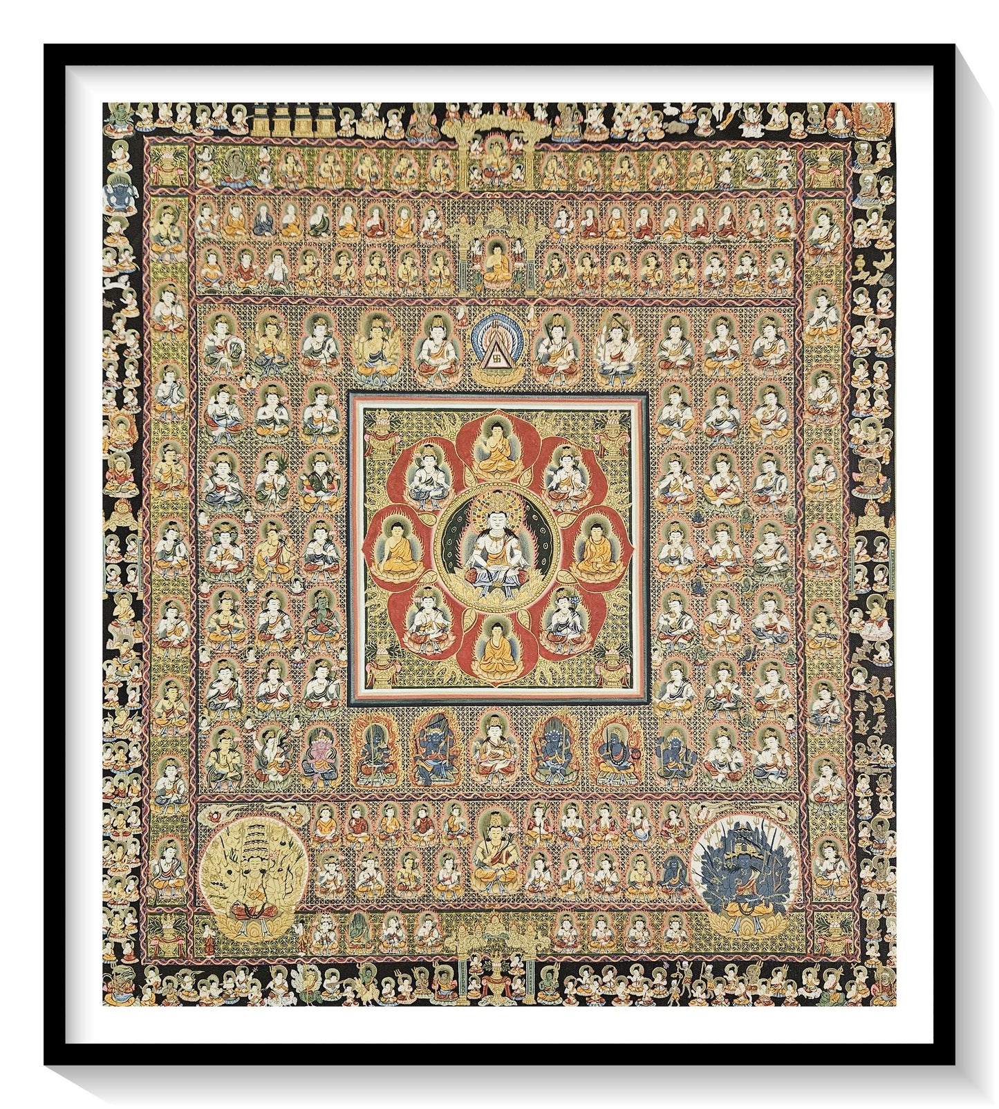 Ryokai (Roukai) Dharma Dhatu and Vajra Dhatu Mandala Thanka (Thangka) with Japanese Gods. High Quality Painting by Surya Lama. Free Shipping