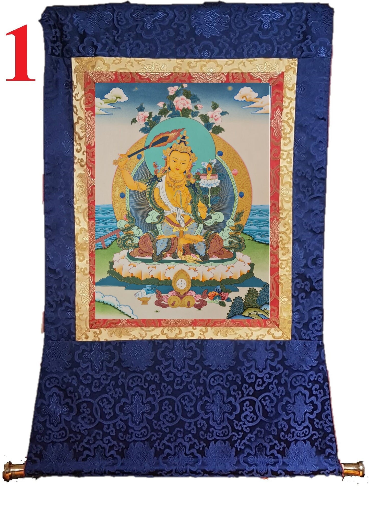 81. Manjushree (Manjushri) Thangka (Thanka). Free Brocade / Free Shipping.