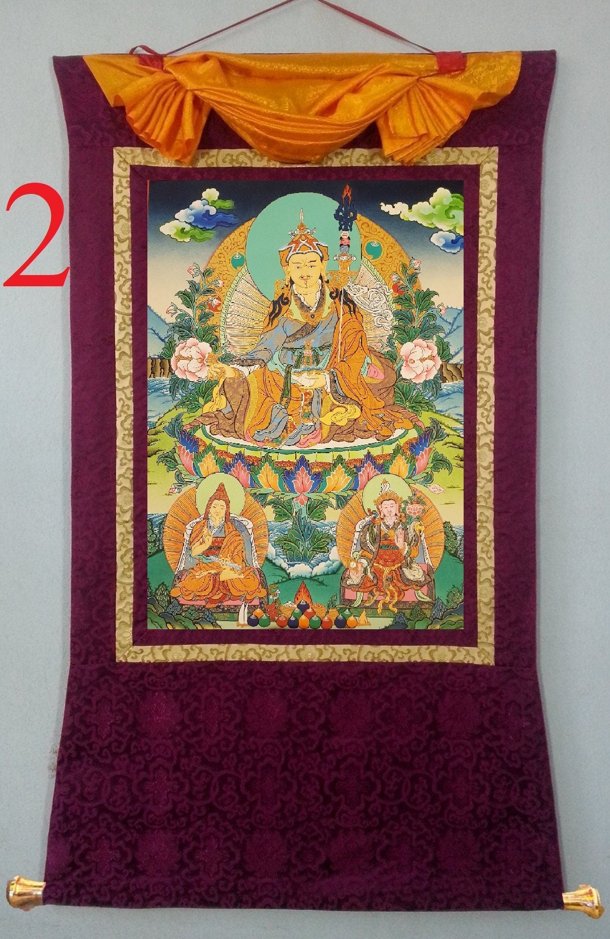 66. Guru Rinpoche Padmasambhava Thanka (Thangka). Free Brocade / Free Shipping.