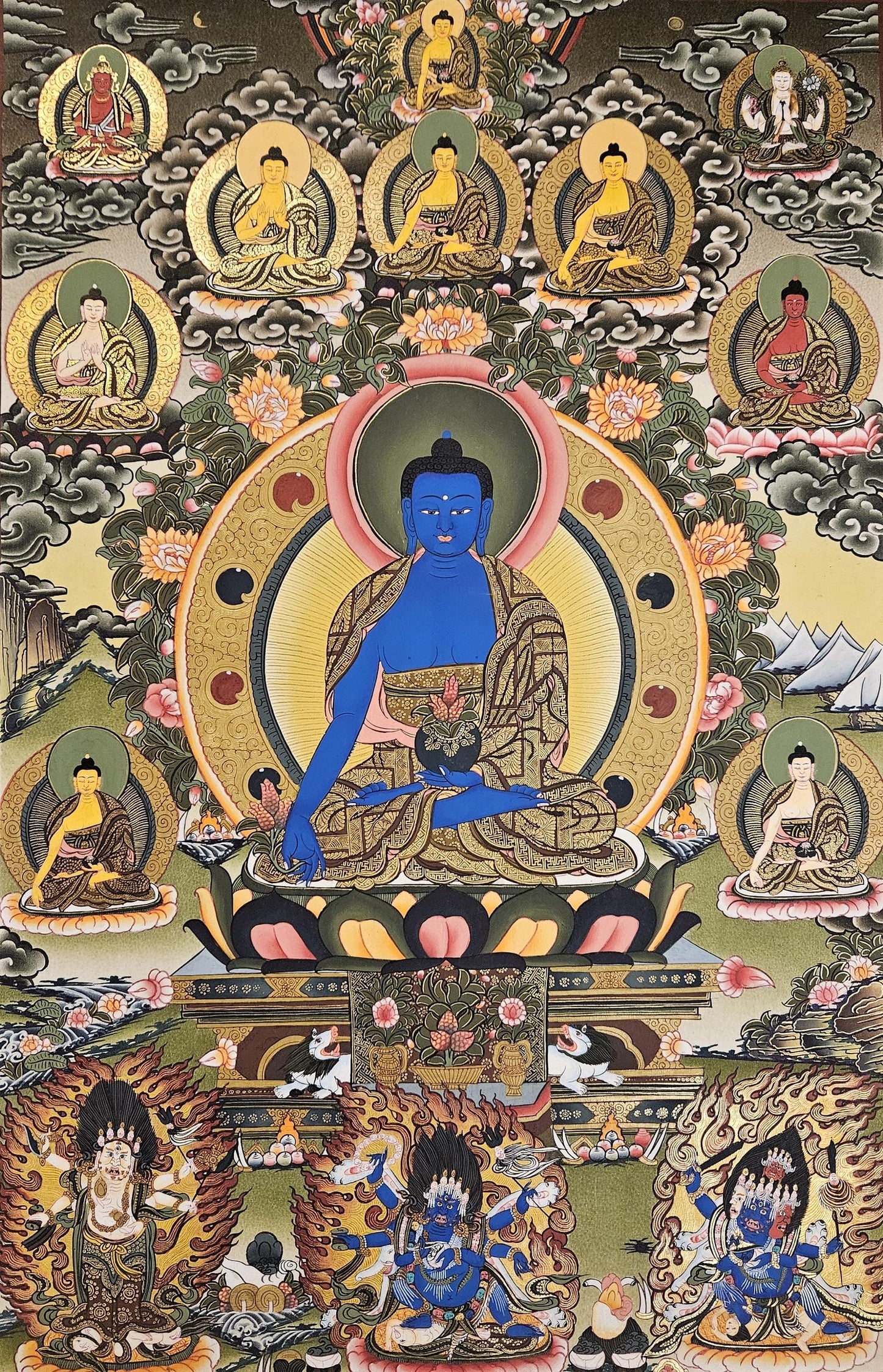 224. Eight (8) Medicine Buddha Thanka (Thangka). Free Brocade / Free Shipping.