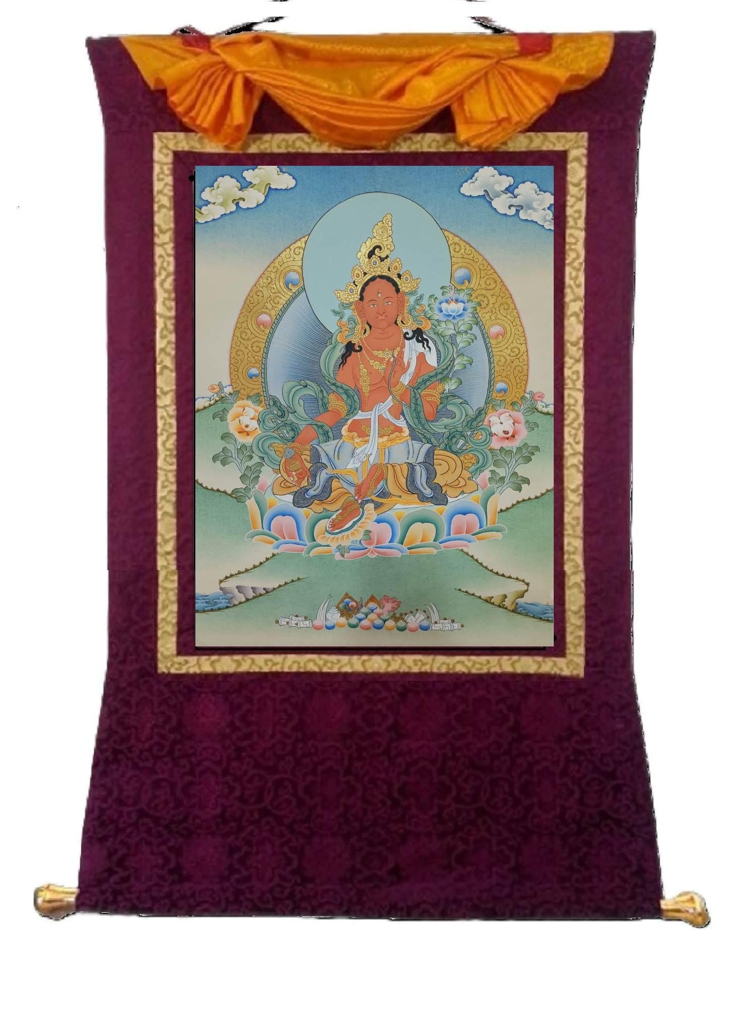 306. Red Tara Thangka (Thanka) with Free Brocade and Free Shipping.