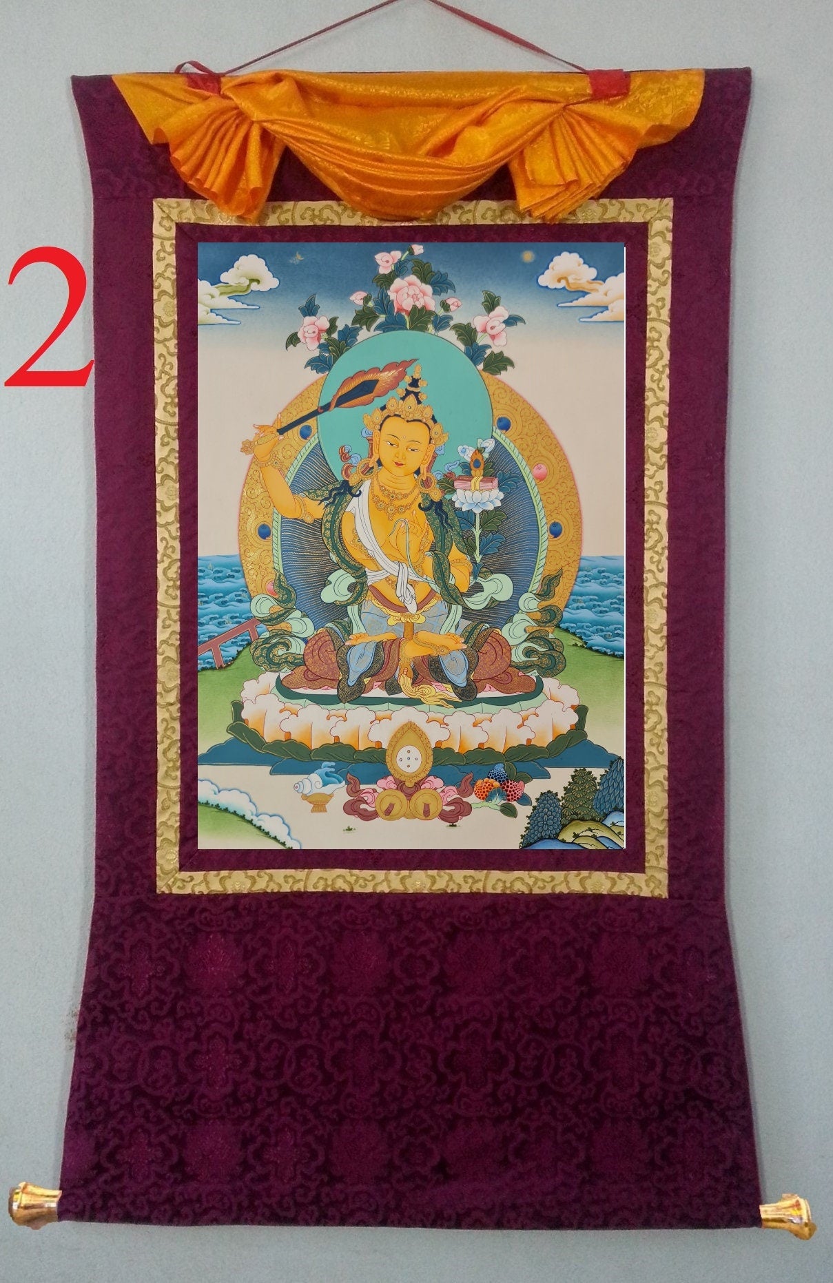 81. Manjushree (Manjushri) Thangka (Thanka). Free Brocade / Free Shipping.