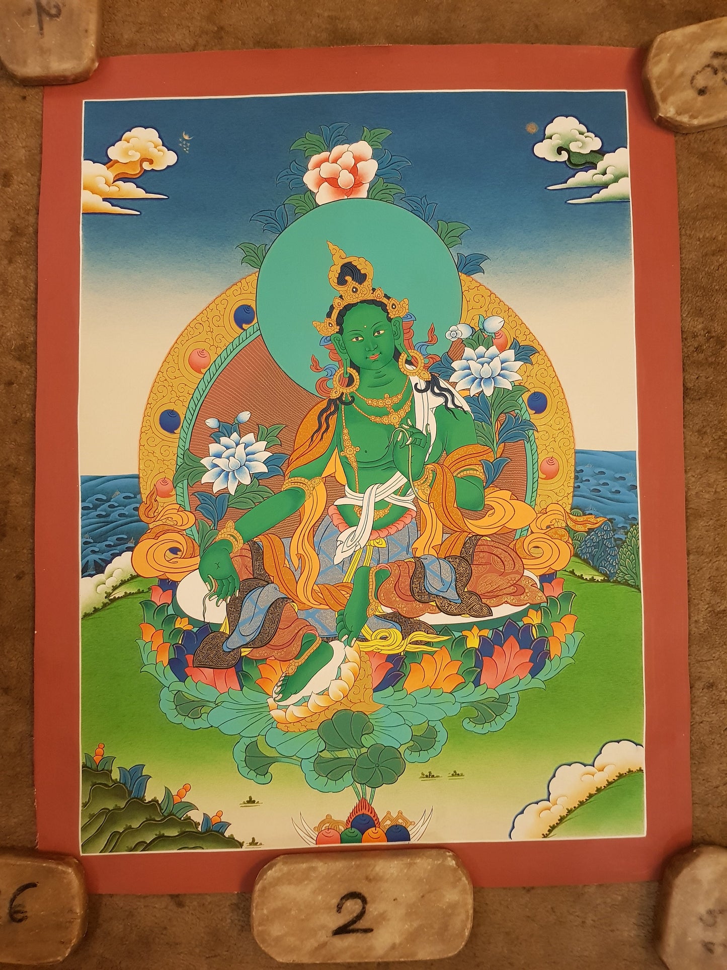 54. Green Tara Thangka (Thanka). Free Brocade / Free Shipping.