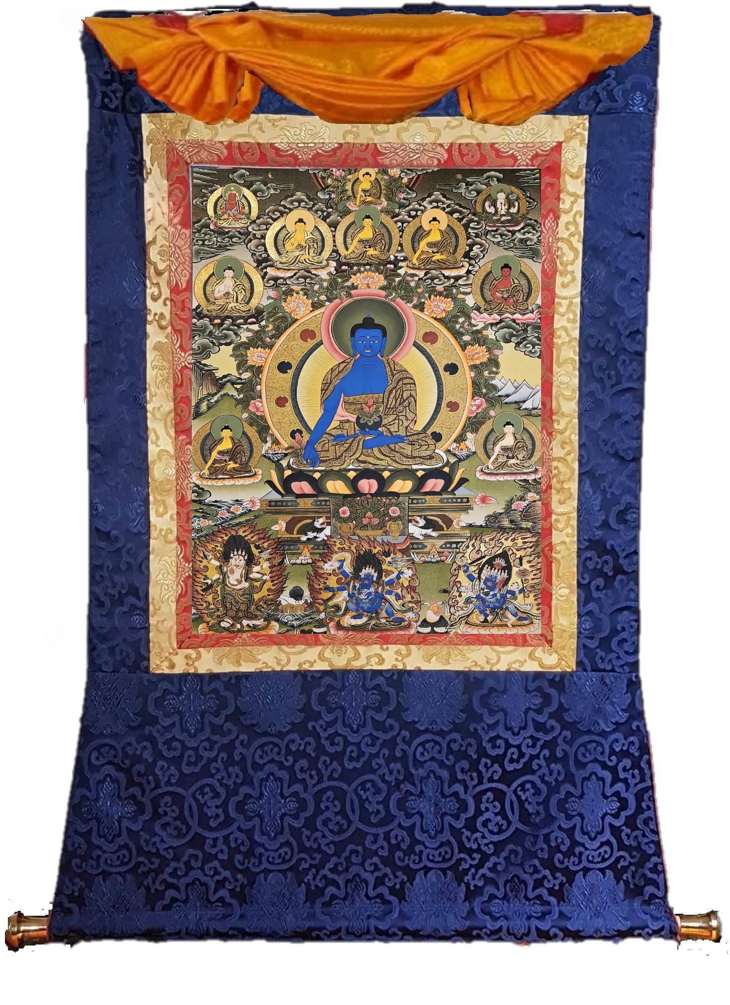 224. Eight (8) Medicine Buddha Thanka (Thangka). Free Brocade / Free Shipping.