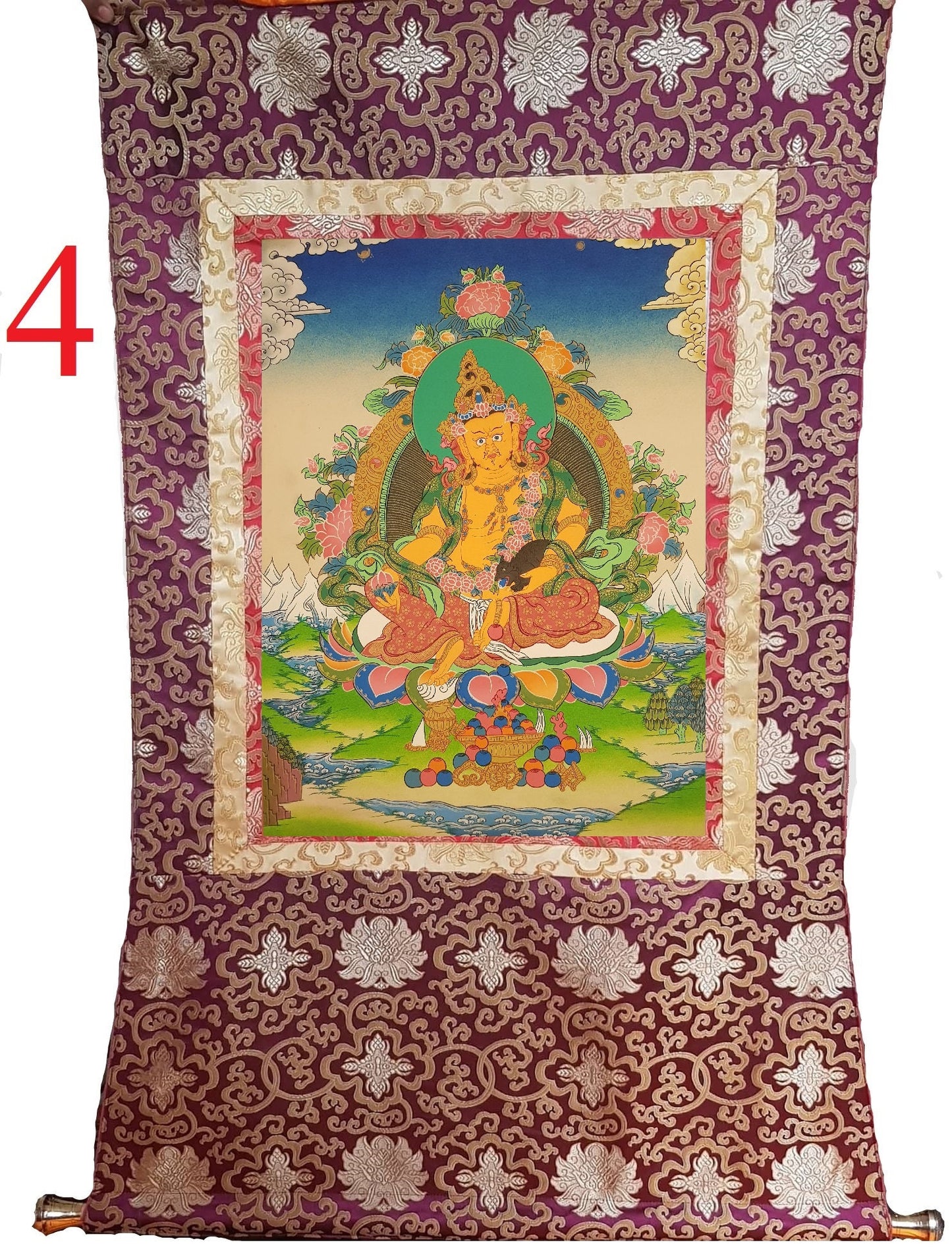 160. Jambhala or Zambhala Thangka (Thanka). Free Brocade / Free Shipping.
