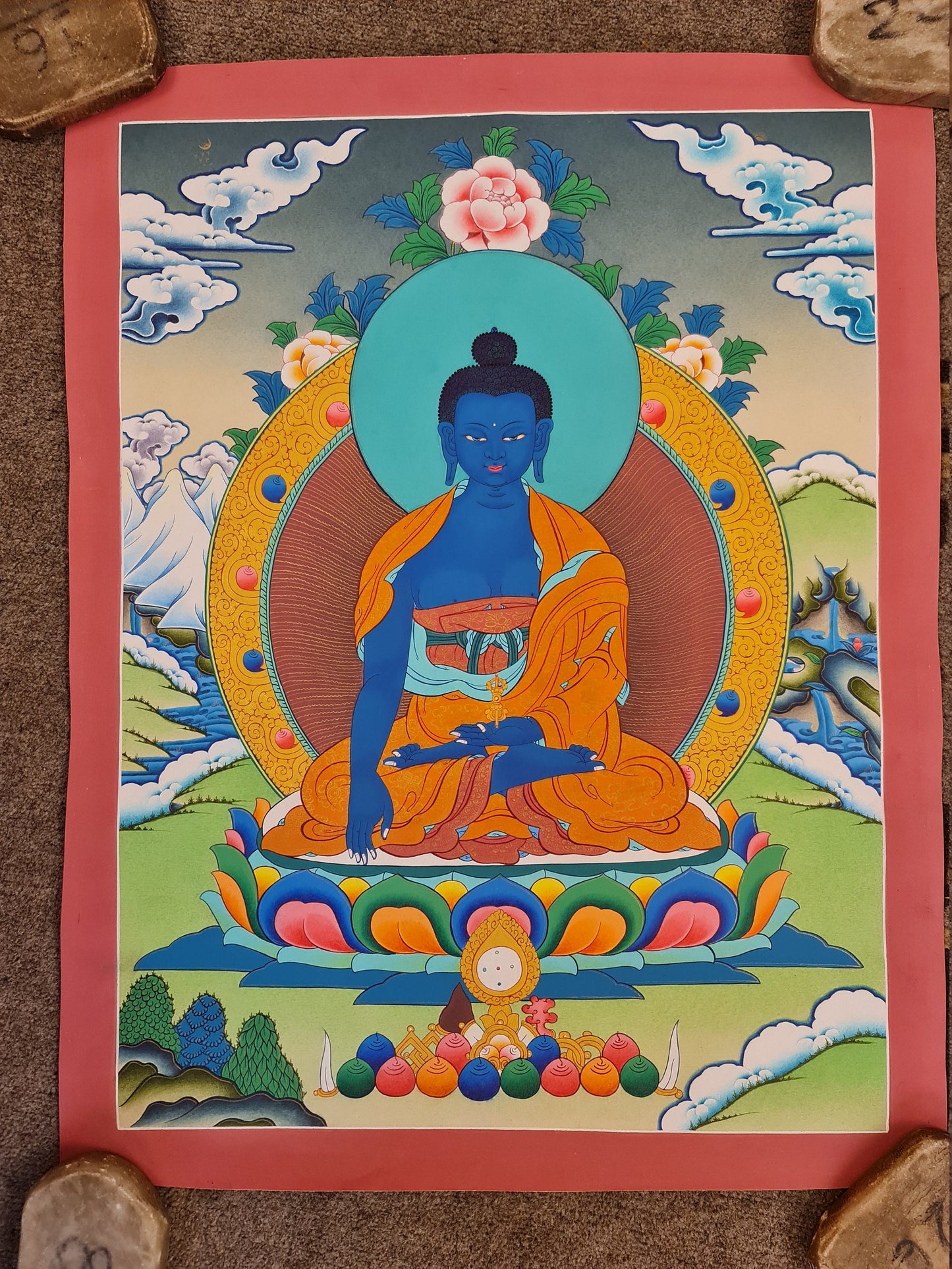 164. Akshobhya (Medukpa) Buddha Thangka (Thanka). Free Brocade / Free Shipping.