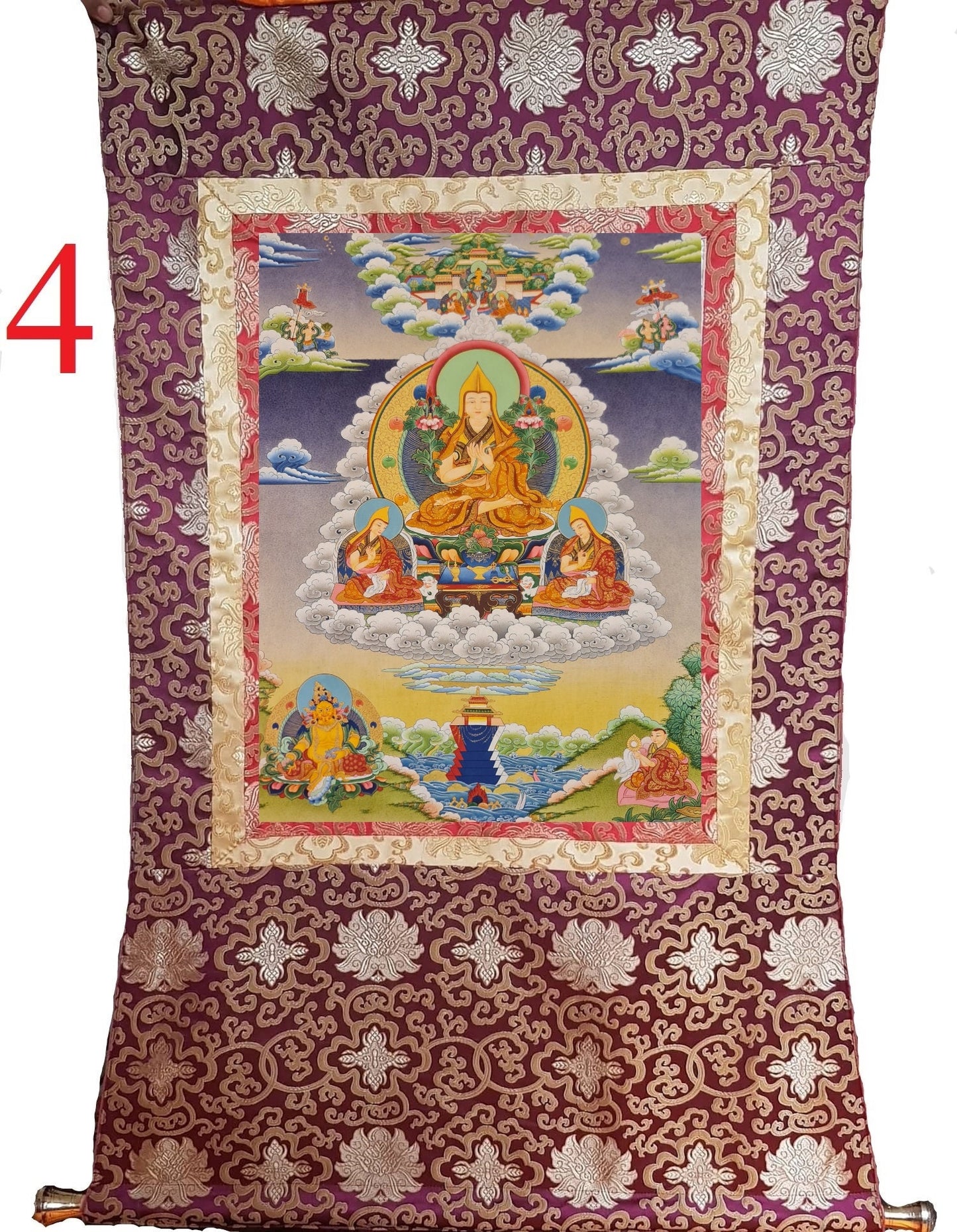 125. Lama Tsongkhapa Thangka (Thanka). Free Brocade / Free Shipping.