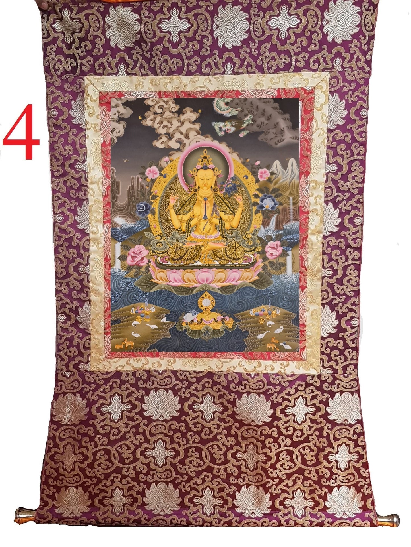196. Chenrezig Thangka (Thanka). Free Brocade / Free Shipping.