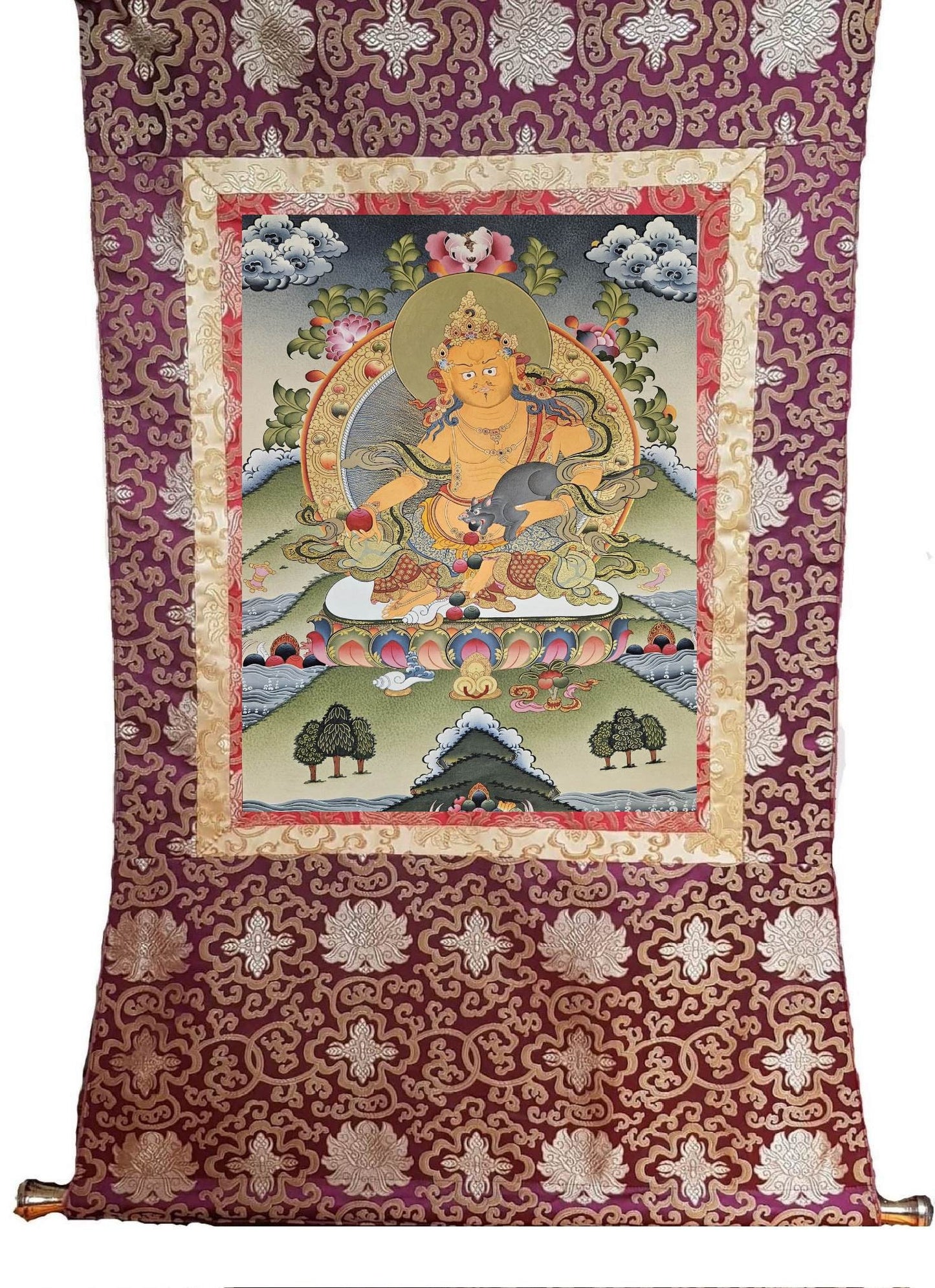 329. Jambhala or Zambhala Thangka (Thanka). Free Brocade / Free Shipping.
